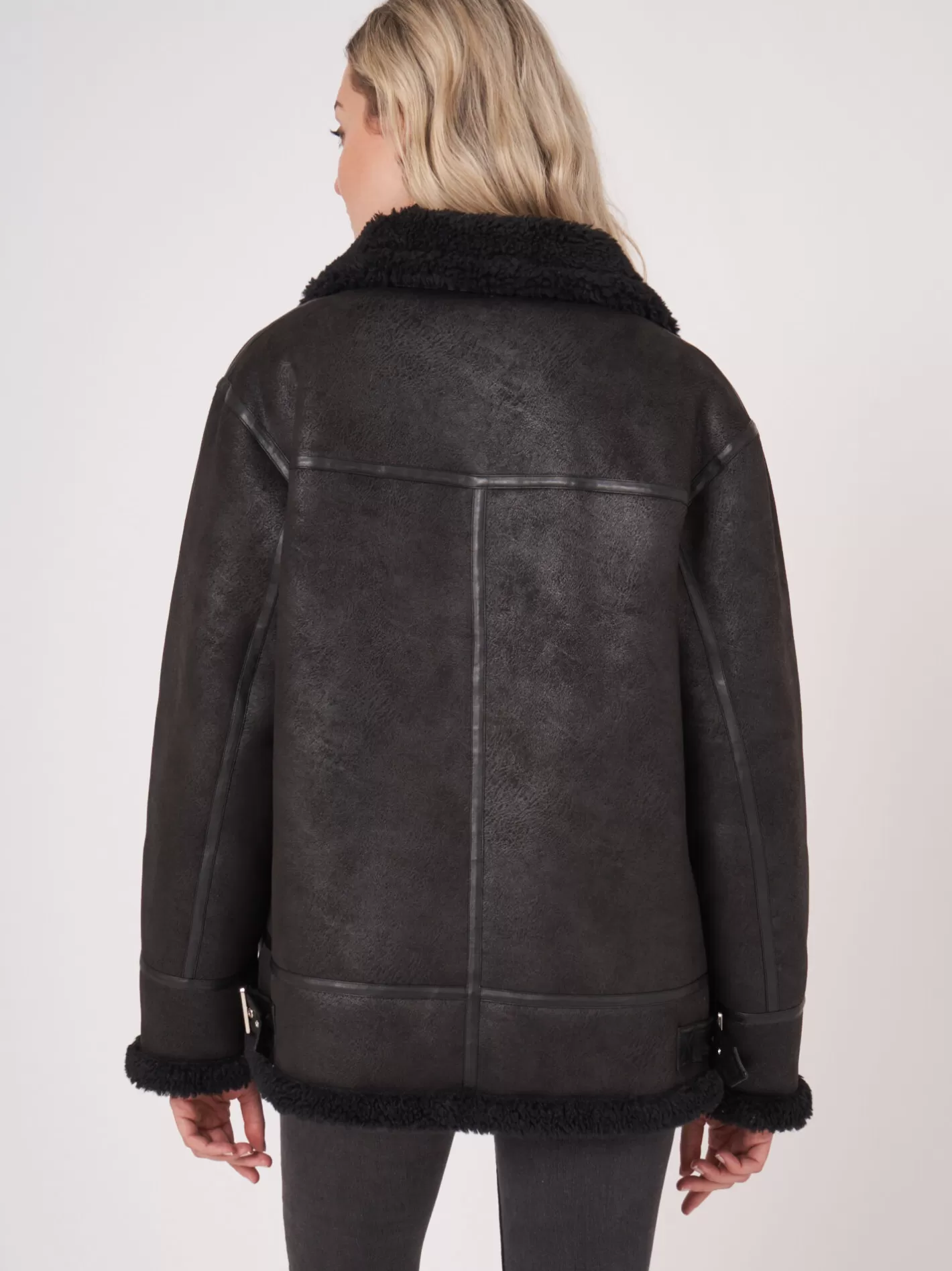 Coats<REPEAT cashmere Reversible Faux Shearling Biker Jacket Black