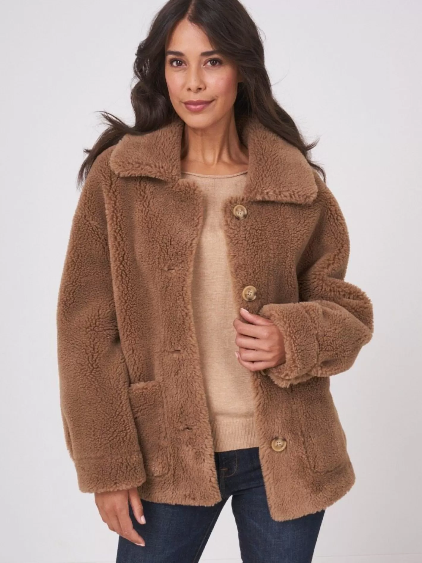 Coats<REPEAT cashmere Reversible Faux Shearling Coat Camel