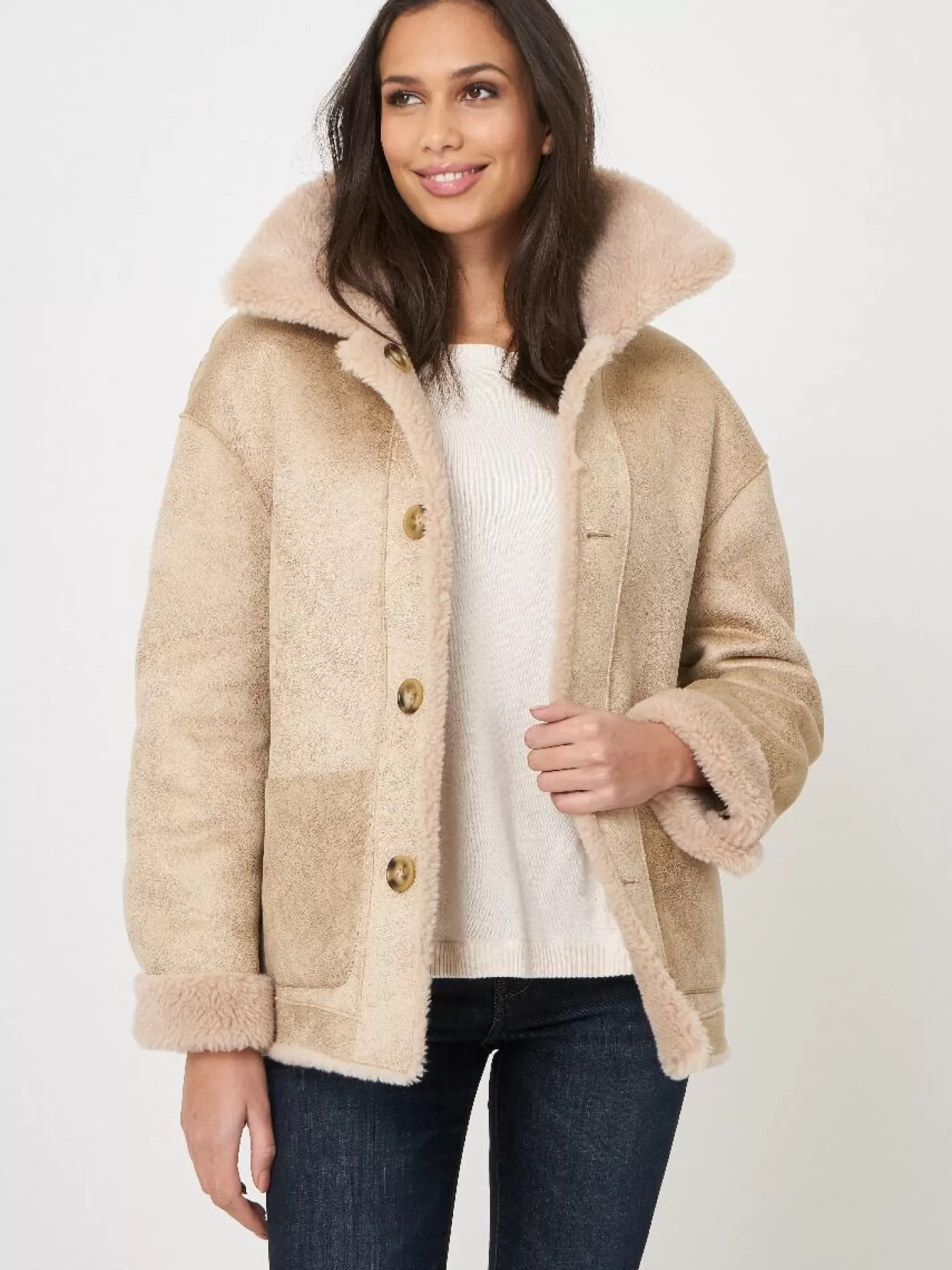 Jackets & Blazers<REPEAT cashmere Reversible Faux Shearling Coat Blush