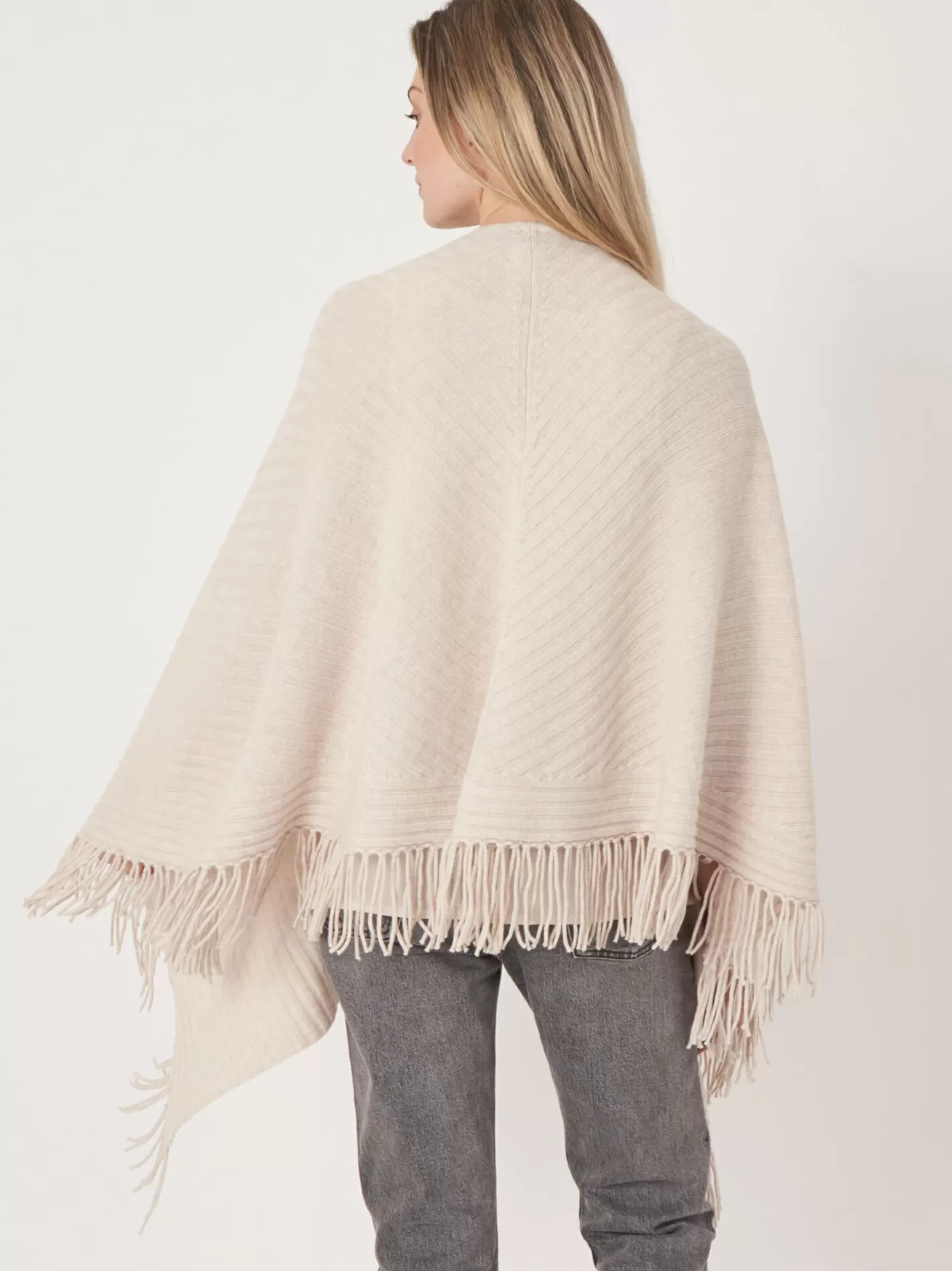 Ponchos<REPEAT cashmere Rib Knit Cape With Fringes Moondust