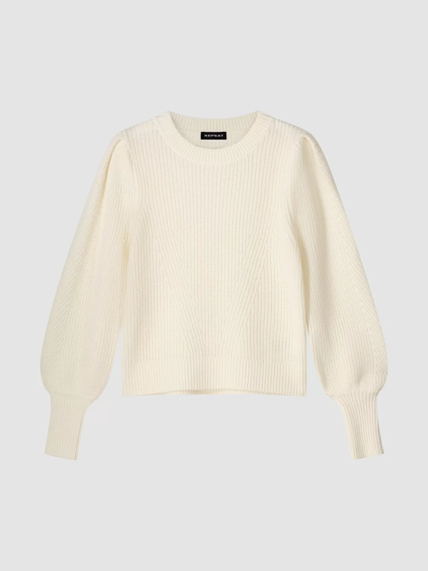 Sweaters<REPEAT cashmere Rib Knit Merino Wool Pullover With Pleated Shoulder Detail Cream