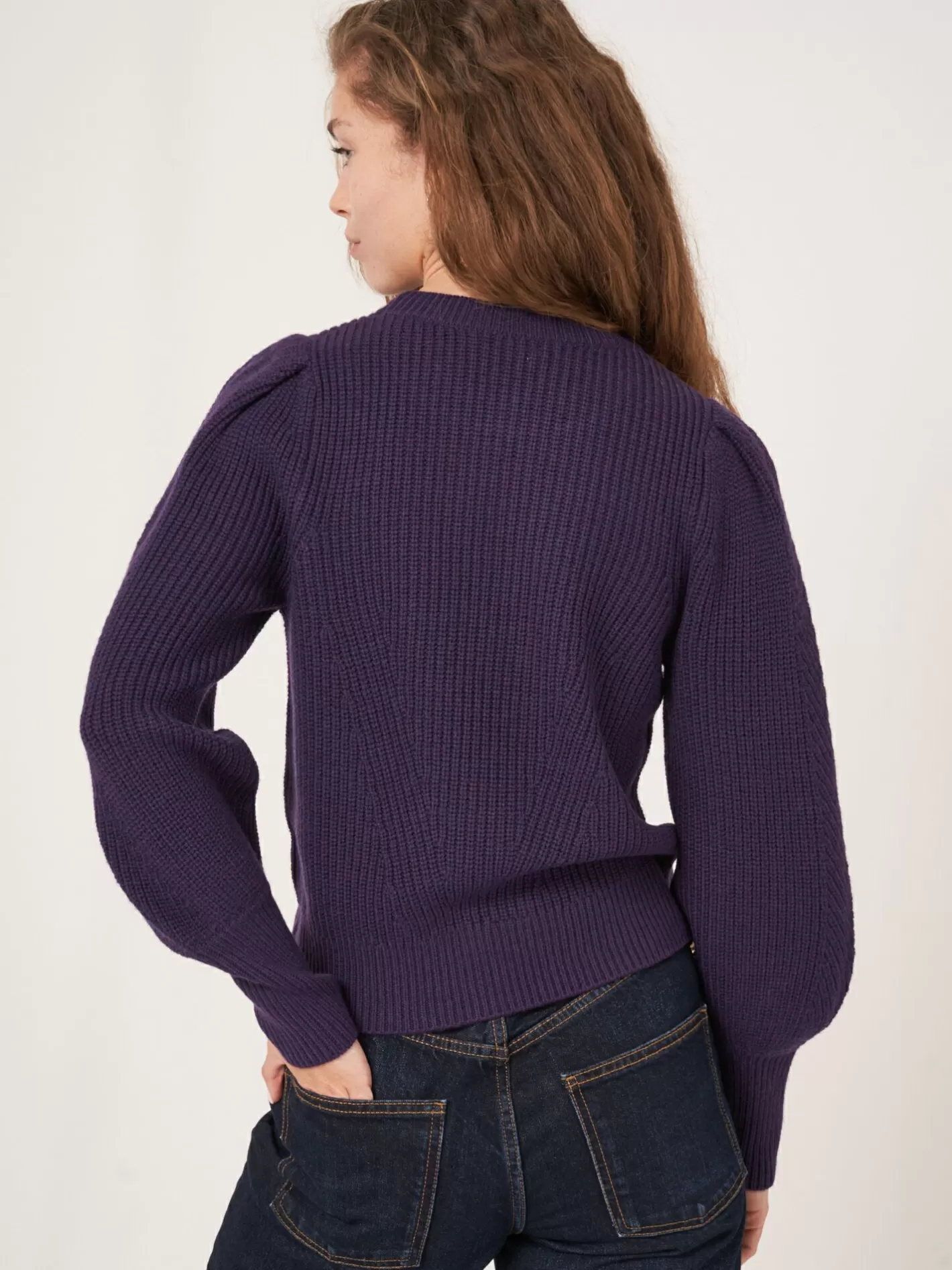 Sweaters<REPEAT cashmere Rib Knit Merino Wool Pullover With Pleated Shoulder Detail Purple