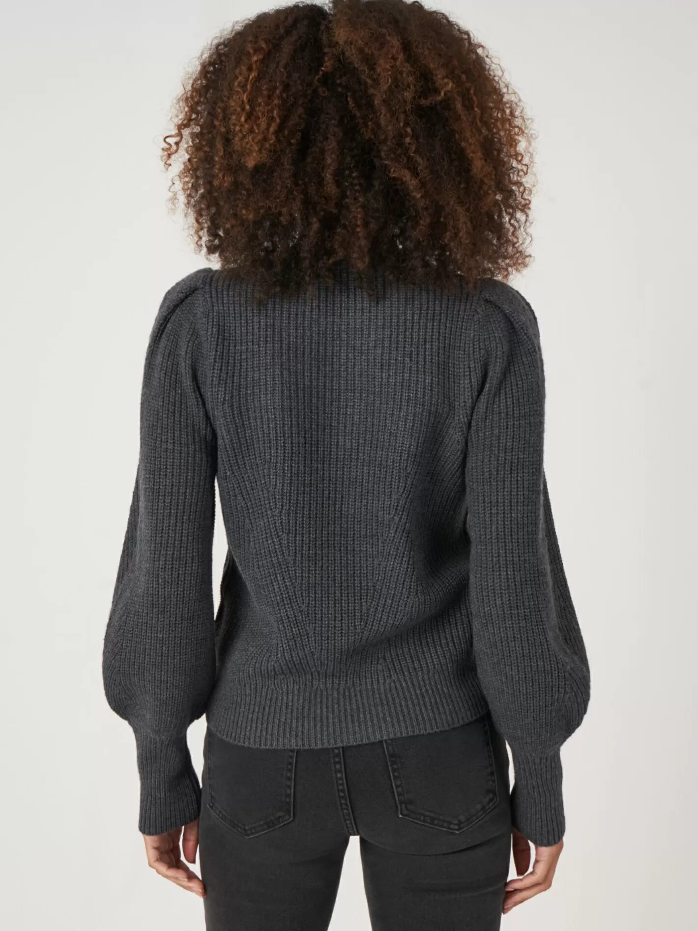 Sweaters<REPEAT cashmere Rib Knit Merino Wool Pullover With Pleated Shoulder Detail Dark Grey