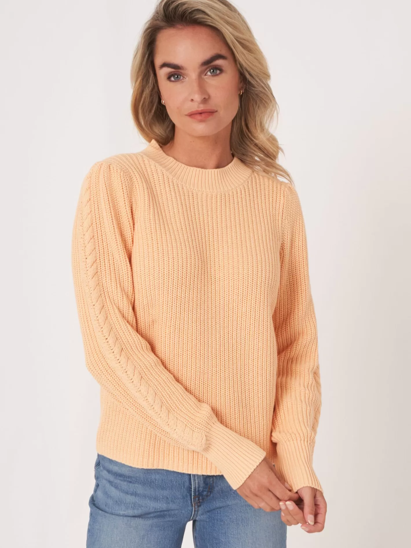 Sweaters<REPEAT cashmere Rib Knit Sweater With Puff Shoulders Glow