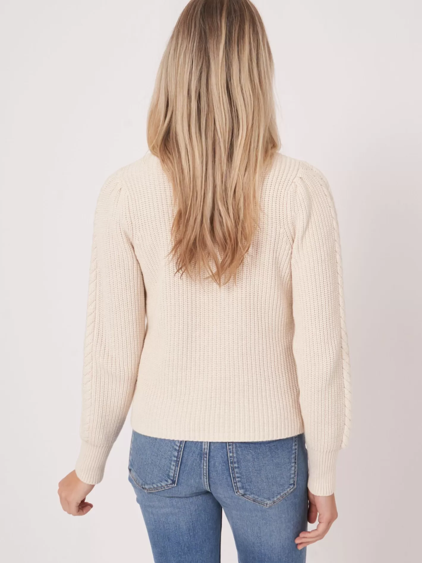 Sweaters<REPEAT cashmere Rib Knit Sweater With Puff Shoulders Ivory