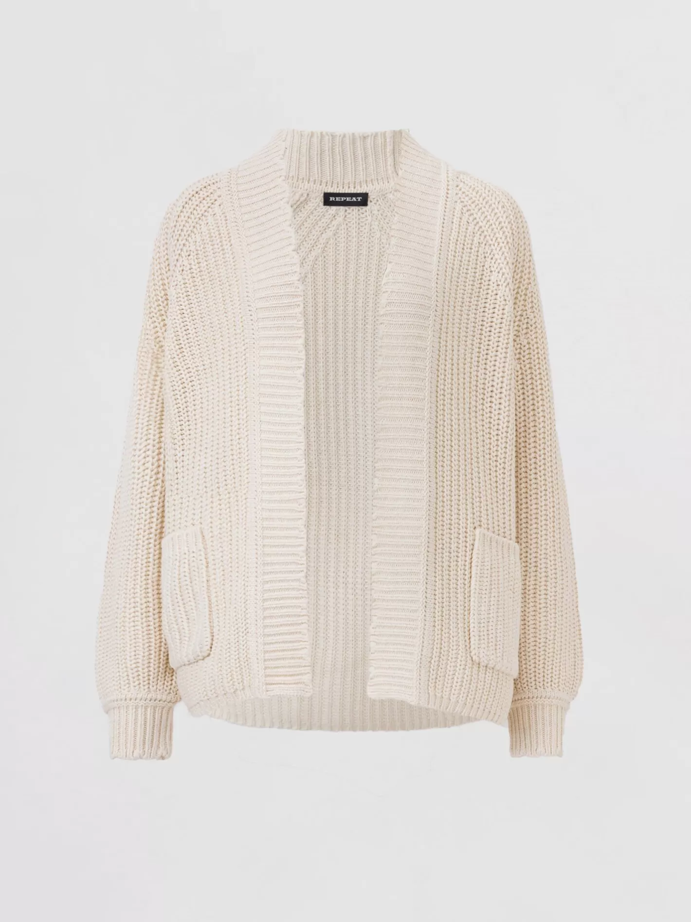 Cardigans<REPEAT cashmere Scalloped Hem Chunky Rib Knit Cardigan Ivory