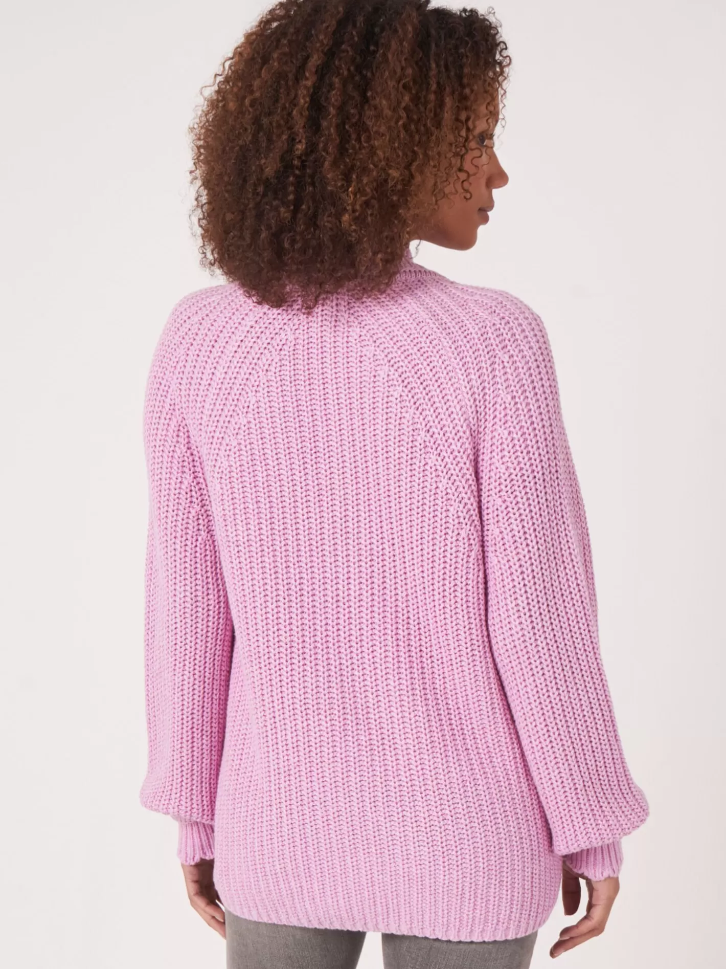 Cardigans<REPEAT cashmere Scalloped Hem Chunky Rib Knit Cardigan Orchid