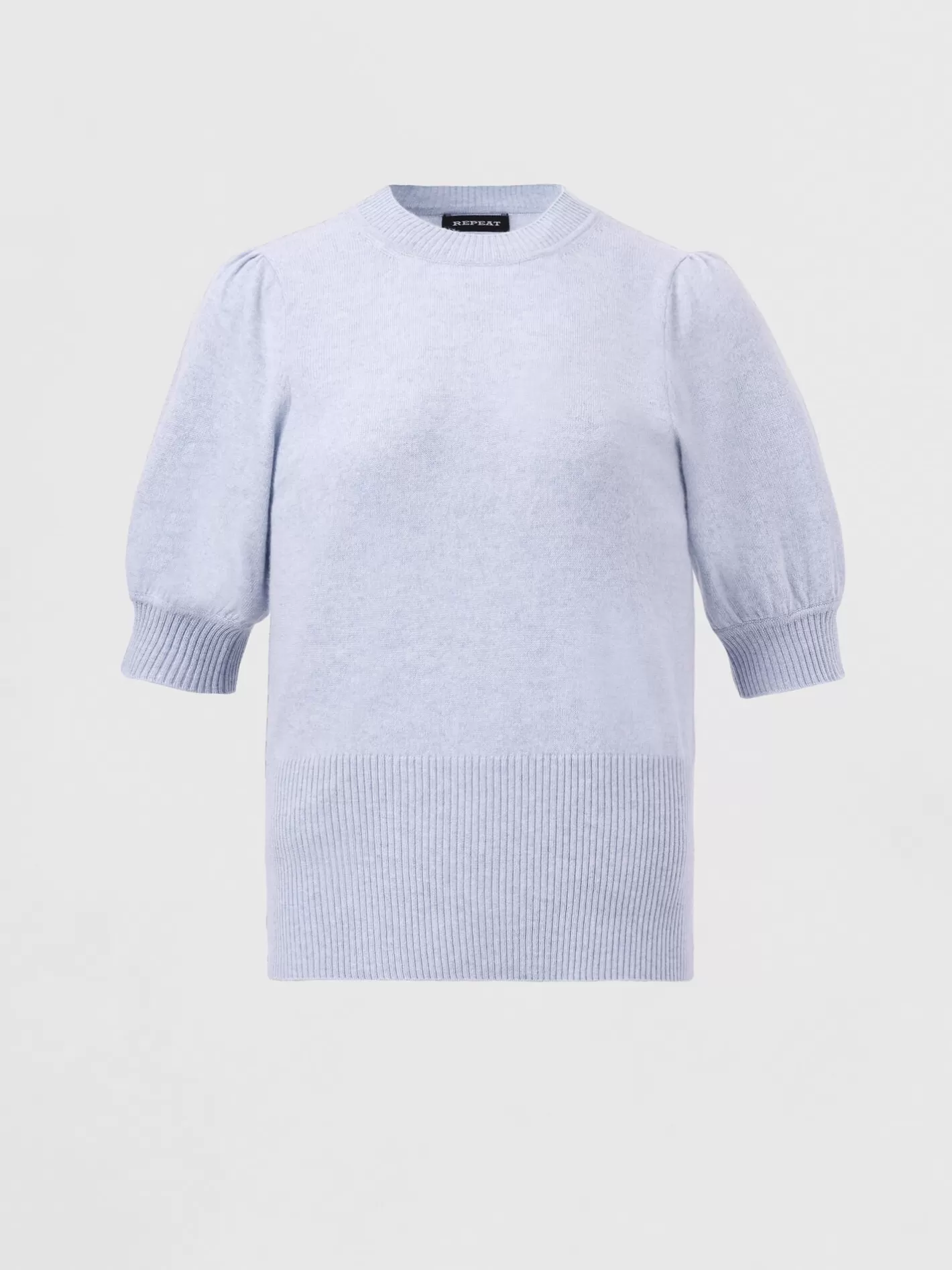 Organic Cashmere<REPEAT cashmere Short Sleeve Cashmere Silk Blend Sweater Sky