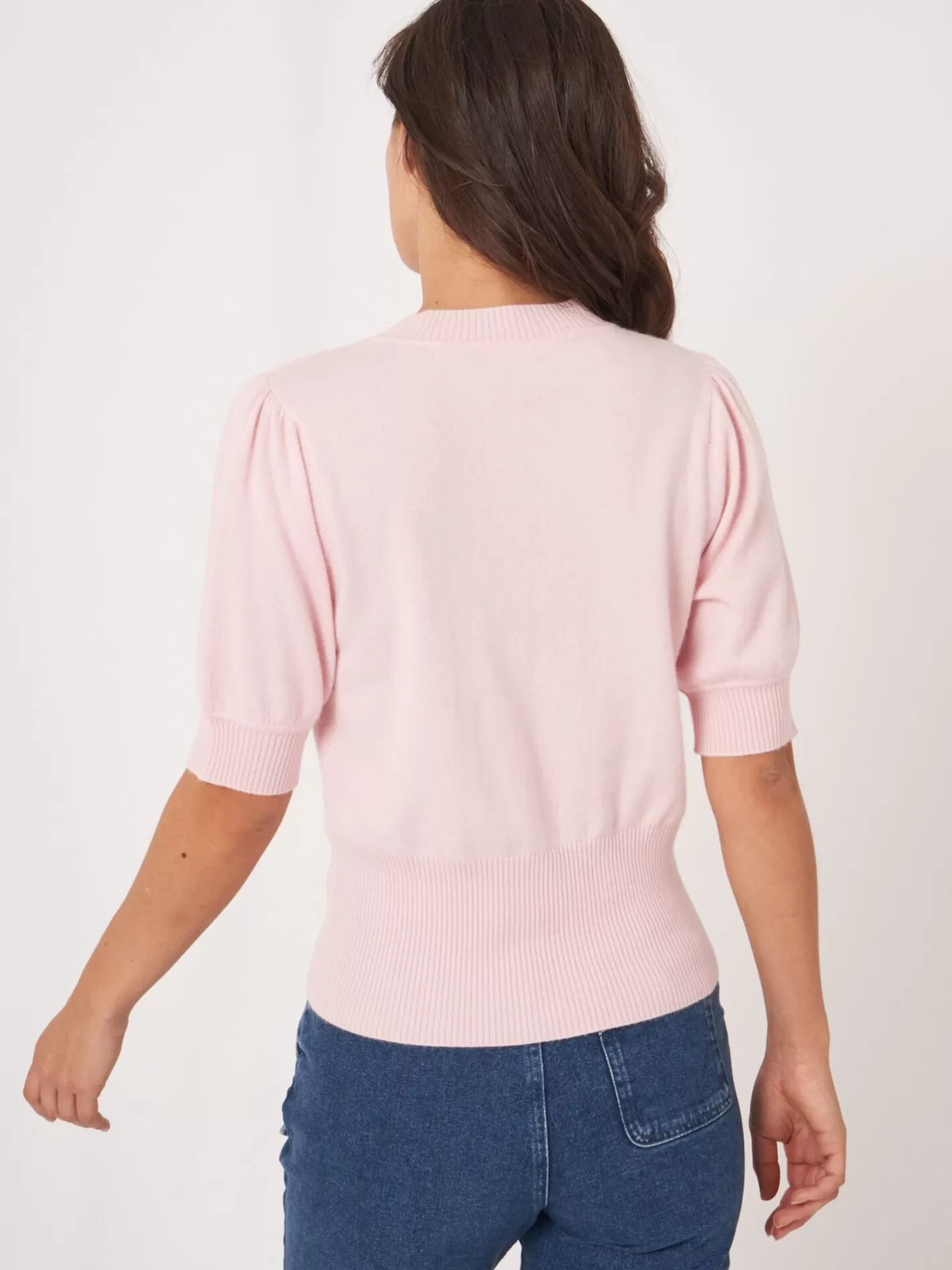 Organic Cashmere<REPEAT cashmere Short Sleeve Cashmere Silk Blend Sweater Rose