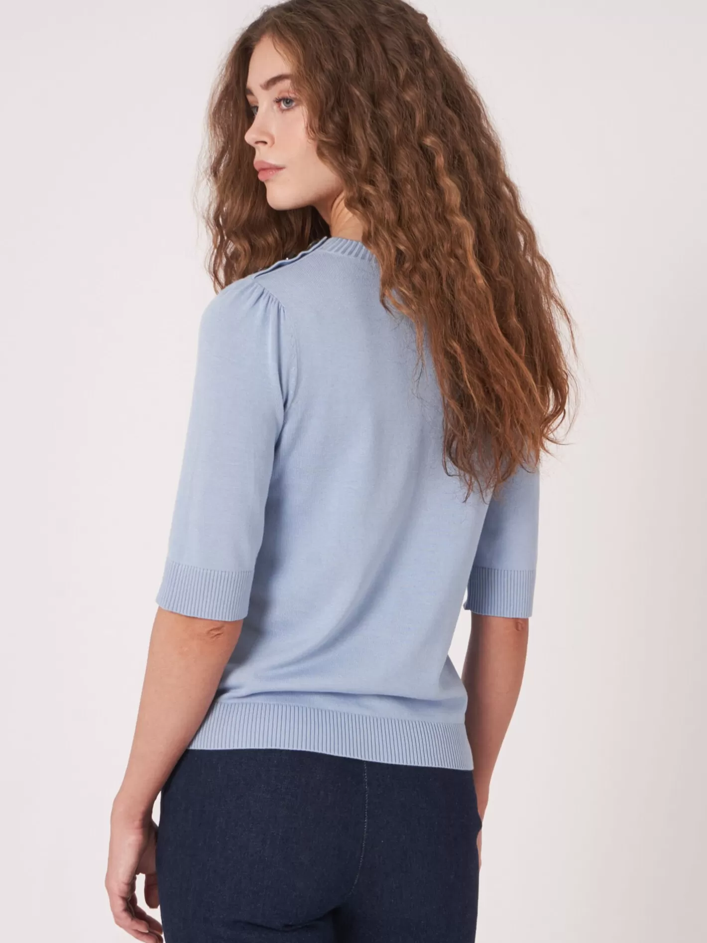 Sweaters<REPEAT cashmere Short Sleeve Cotton Blend Sweater Lt Blue