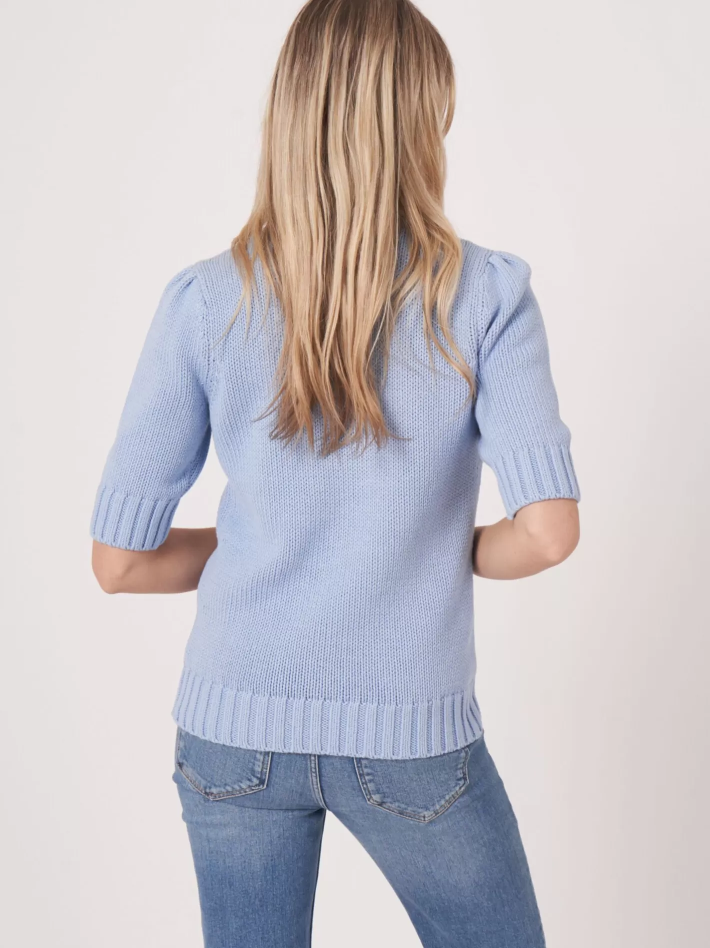 Sweaters<REPEAT cashmere Short Sleeve Sweater In Chunky Rib Knit Lt Blue