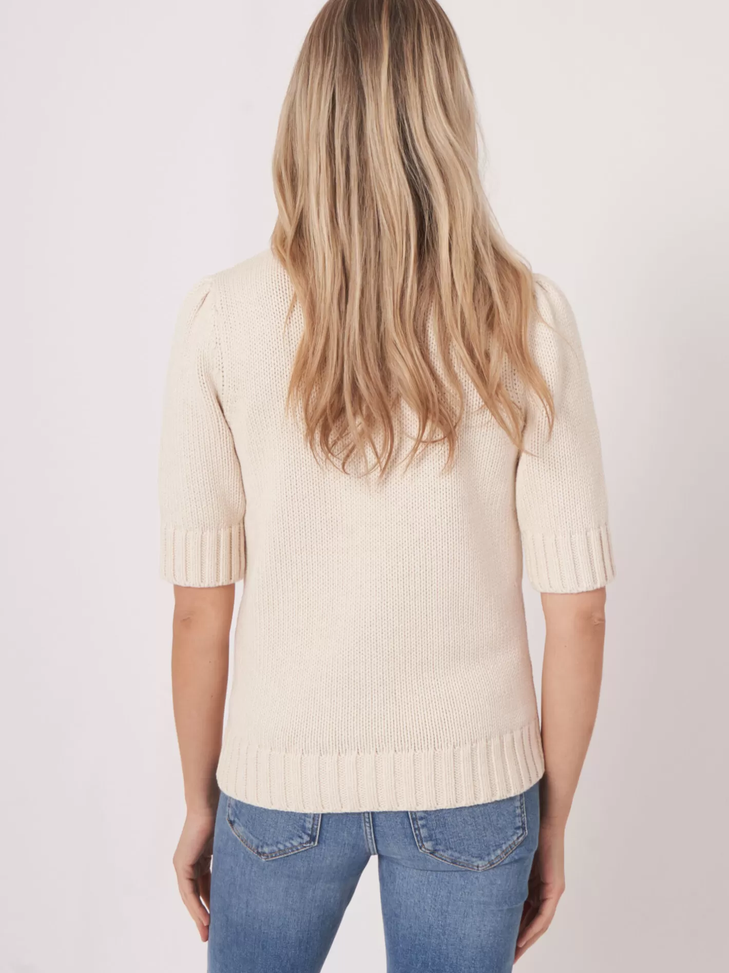 Sweaters<REPEAT cashmere Short Sleeve Sweater In Chunky Rib Knit Ivory