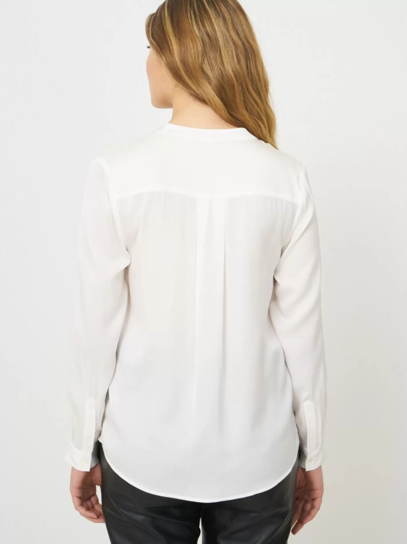 Blouses<REPEAT cashmere Silk Blouse With Mandarin Collar Cream