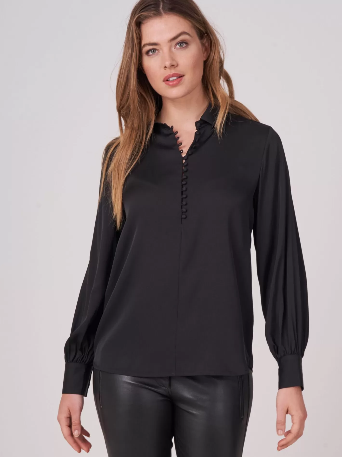 Blouses<REPEAT cashmere Silk Shirt With Button Loop Closure Black