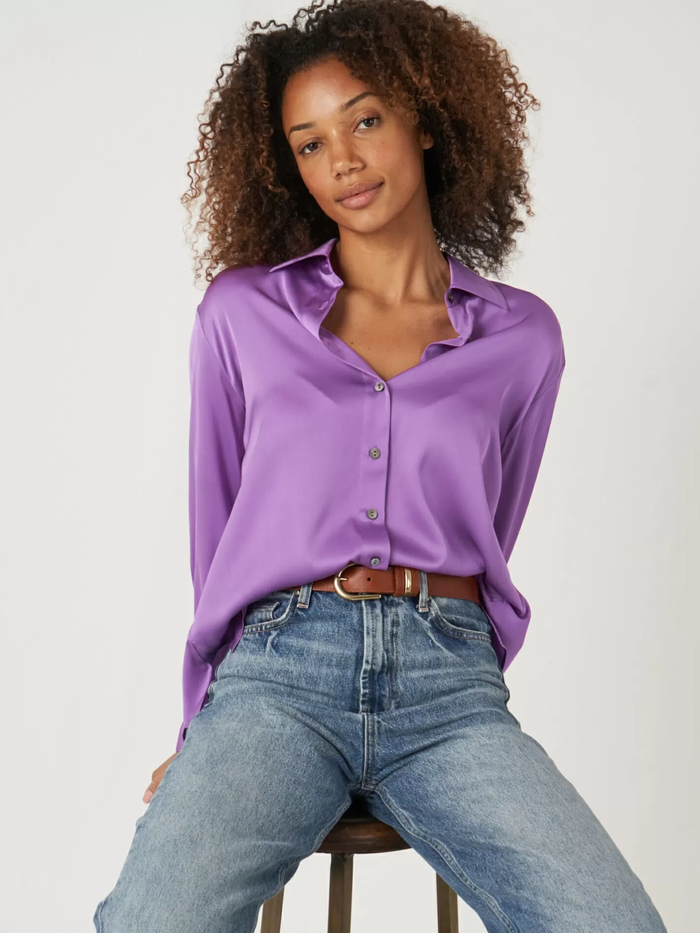 Blouses<REPEAT cashmere Silk Shirt With Chest Pocket And Side Slits Lilac