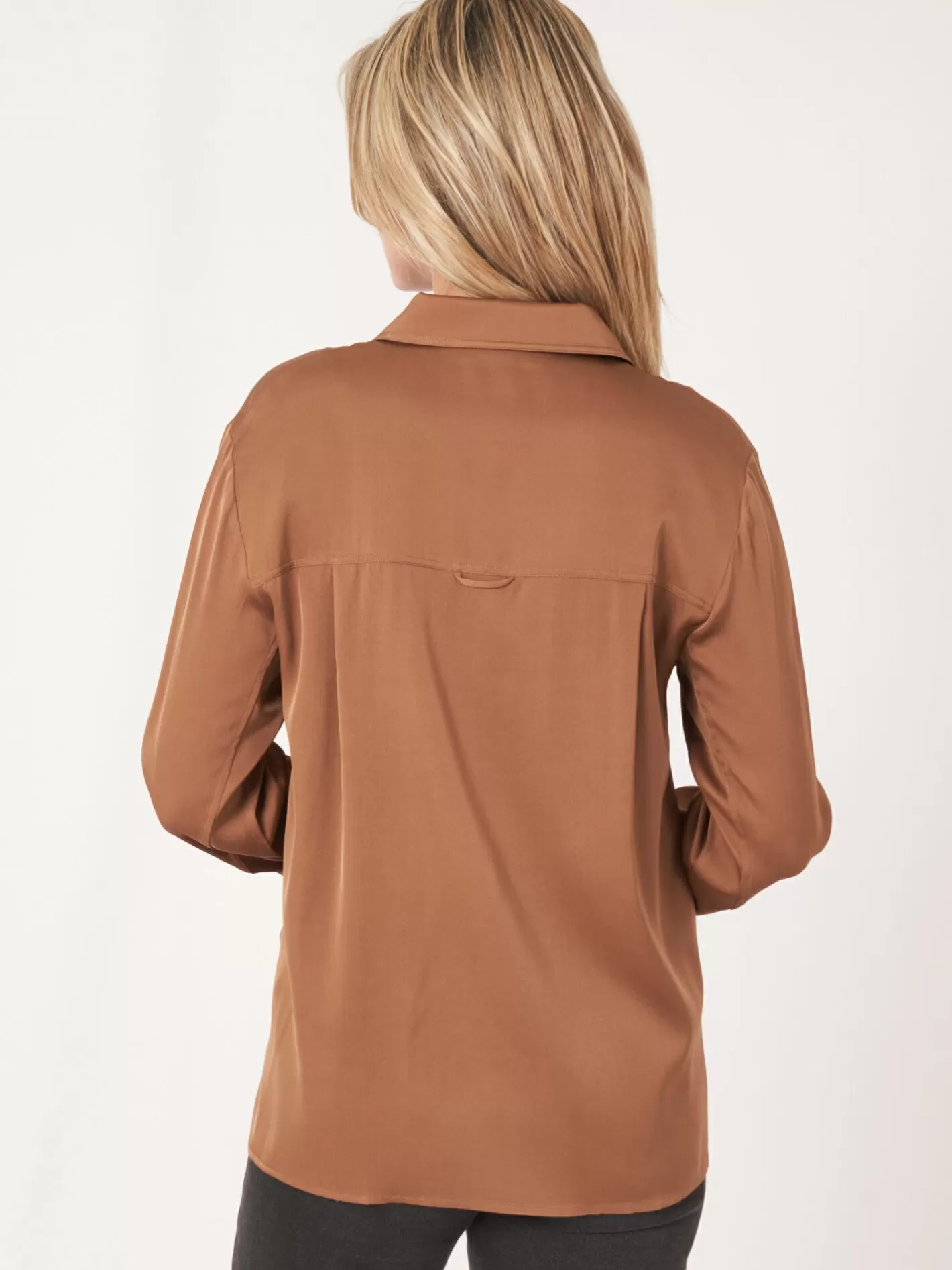 Blouses<REPEAT cashmere Silk Shirt With Chest Pocket And Side Slits Hazel