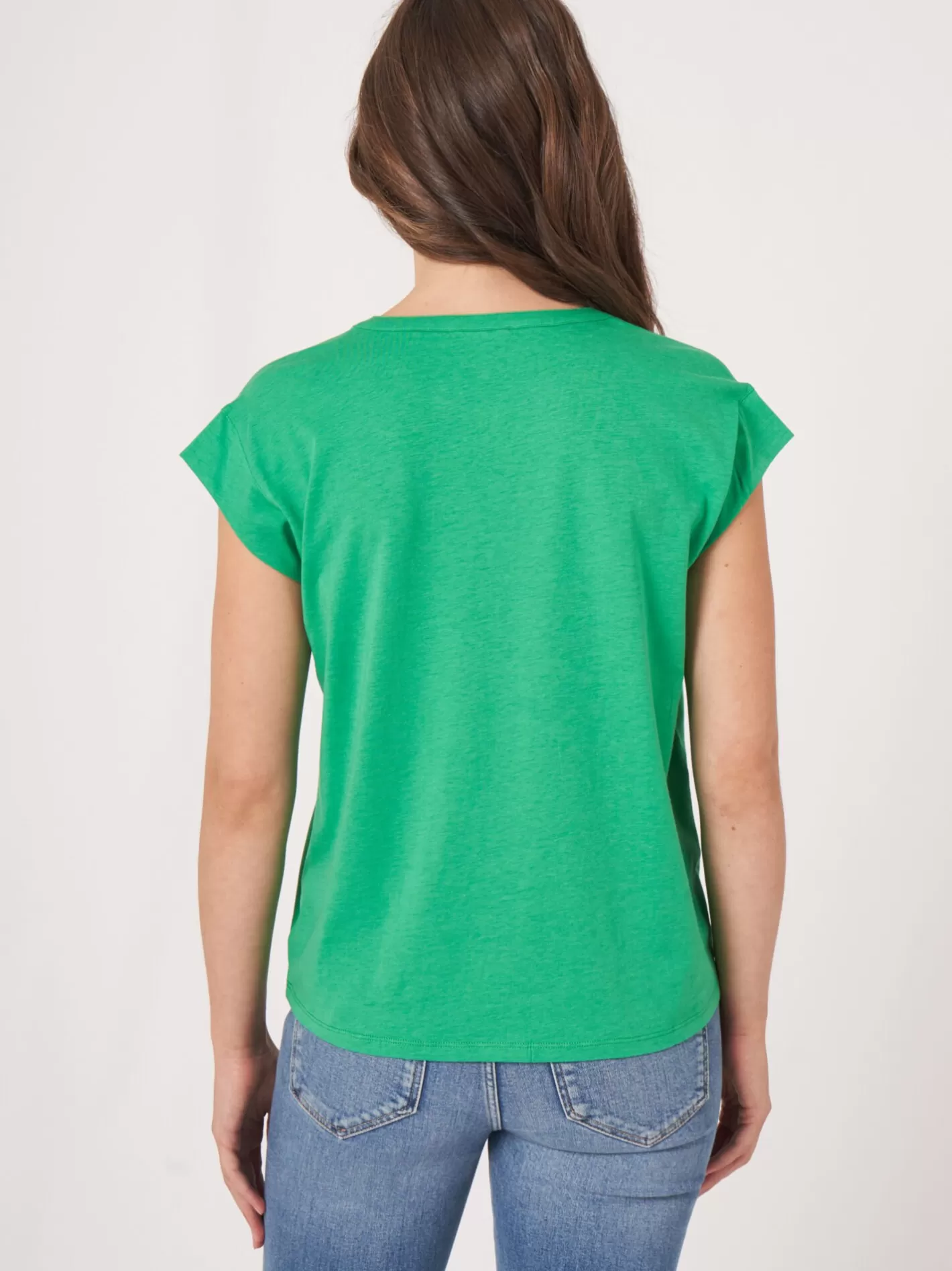 Tops<REPEAT cashmere Sleeveless Top With Round Neckline With Slit Green