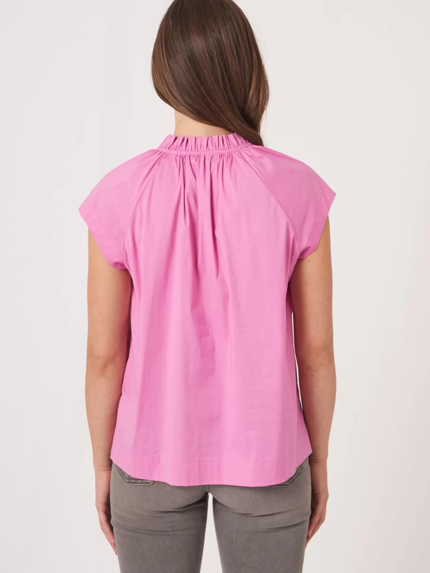 Blouses<REPEAT cashmere Sleeves Blouse With Gathered Neckline And Tie Blossom