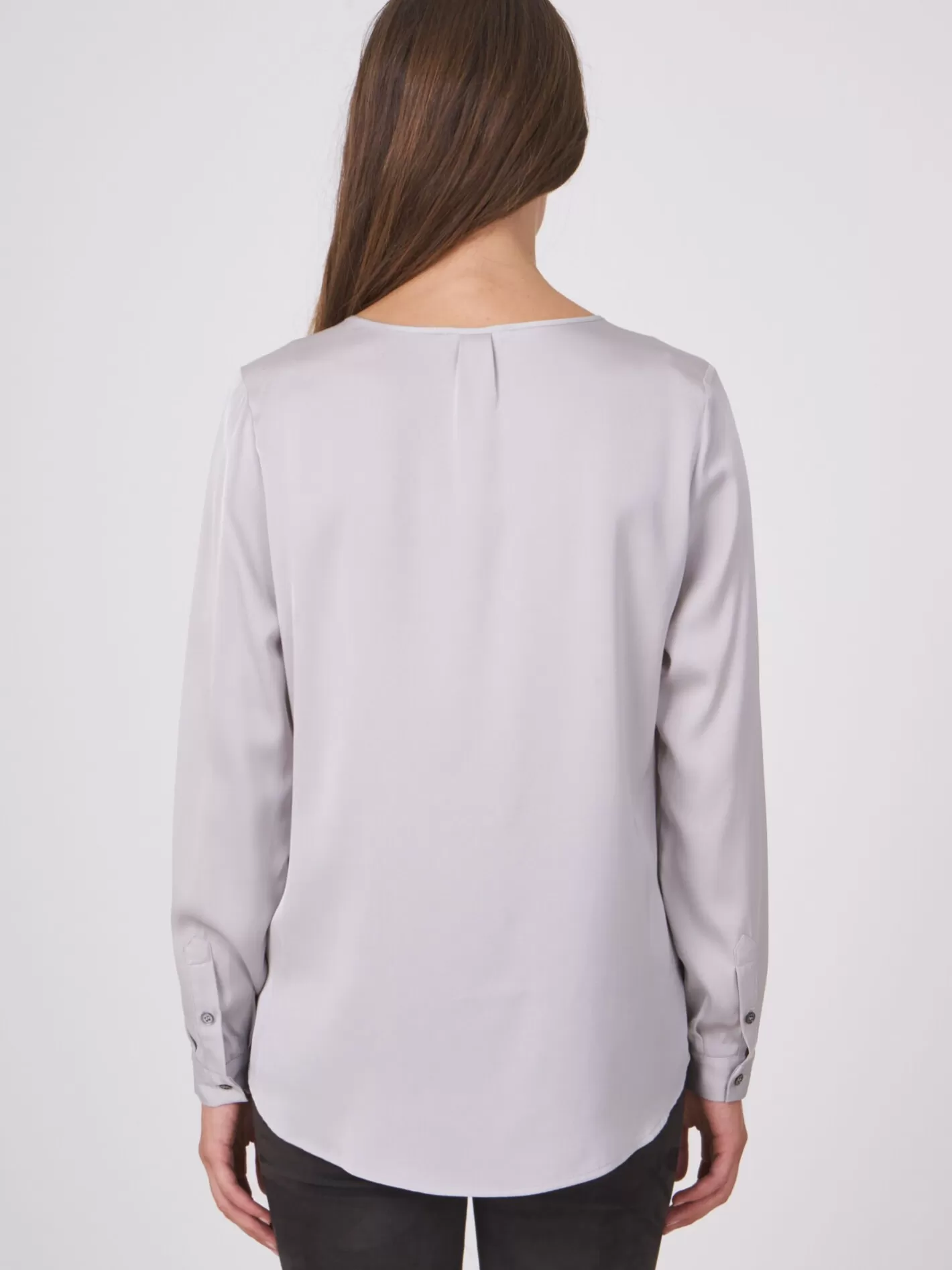 Blouses<REPEAT cashmere Split Neck Silk Blouse Light Grey