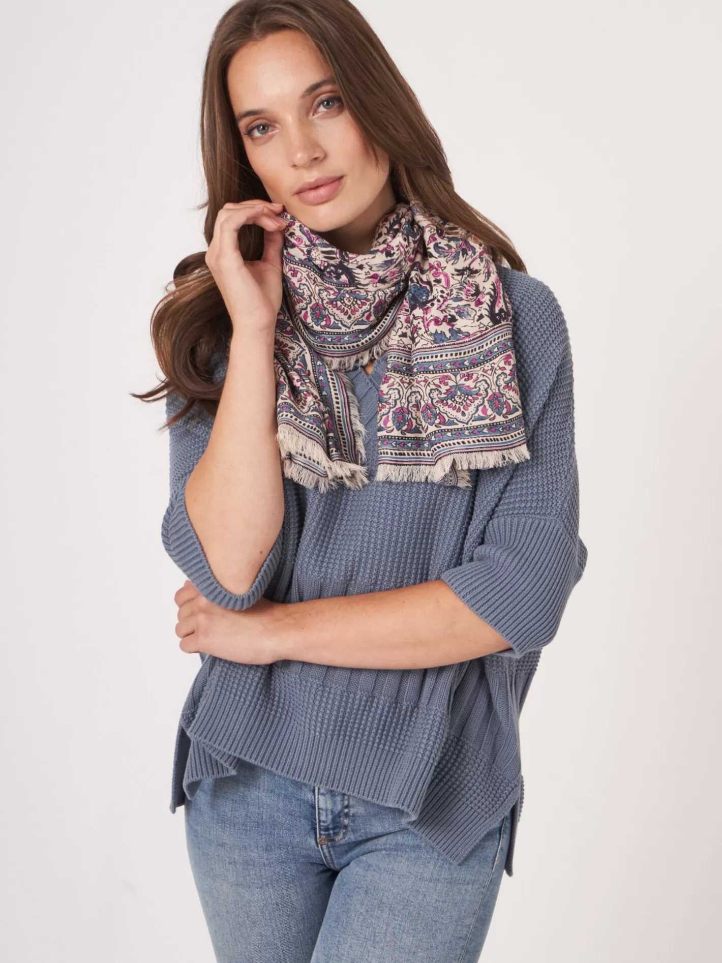 Scarves<REPEAT cashmere Square Modal Cashmere Blend Scarf With Floral Print Blossom