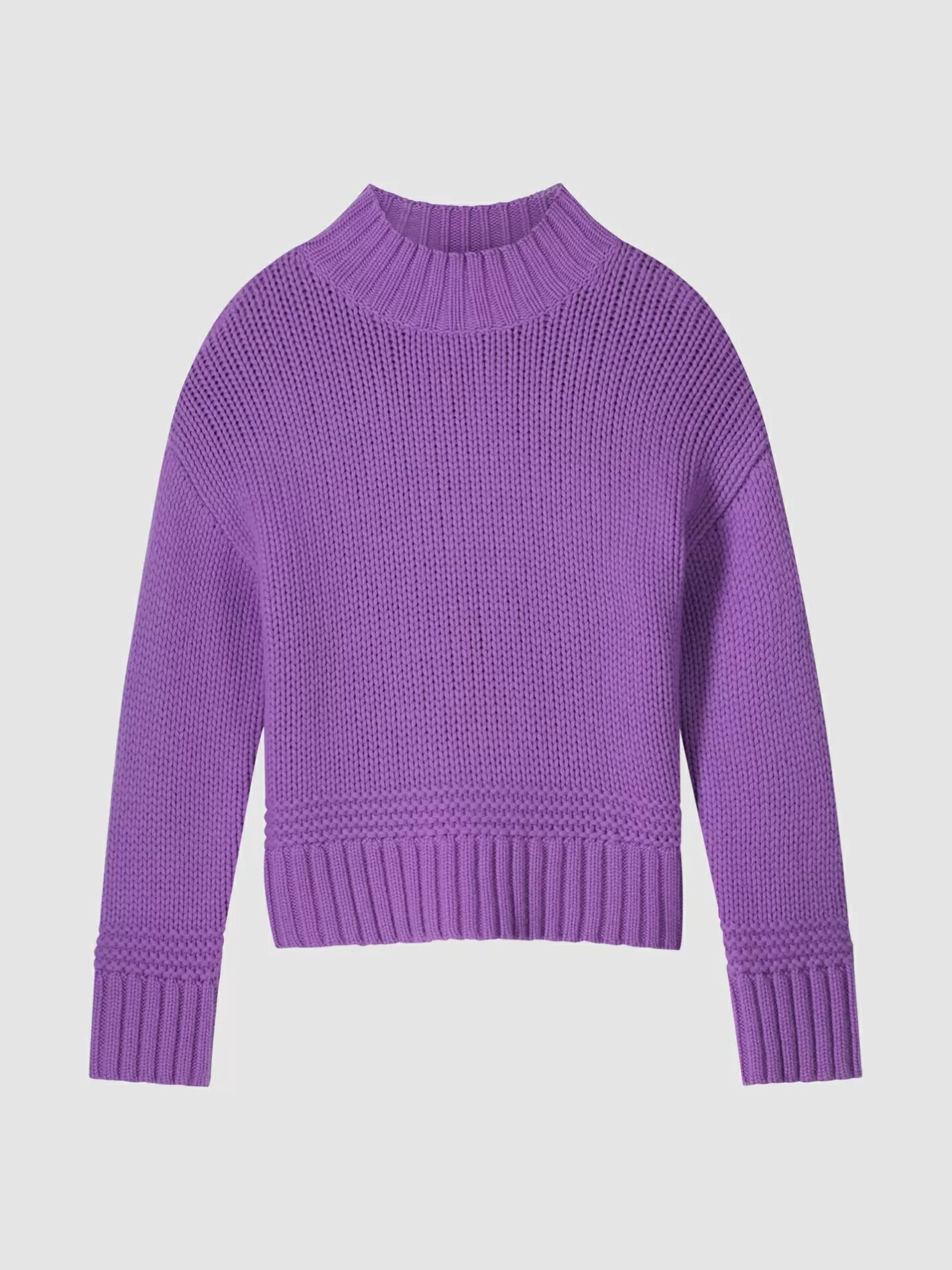 Sweaters<REPEAT cashmere Stand Collar Sweater With Ribbed Hem With Fancy Knit Details Lilac