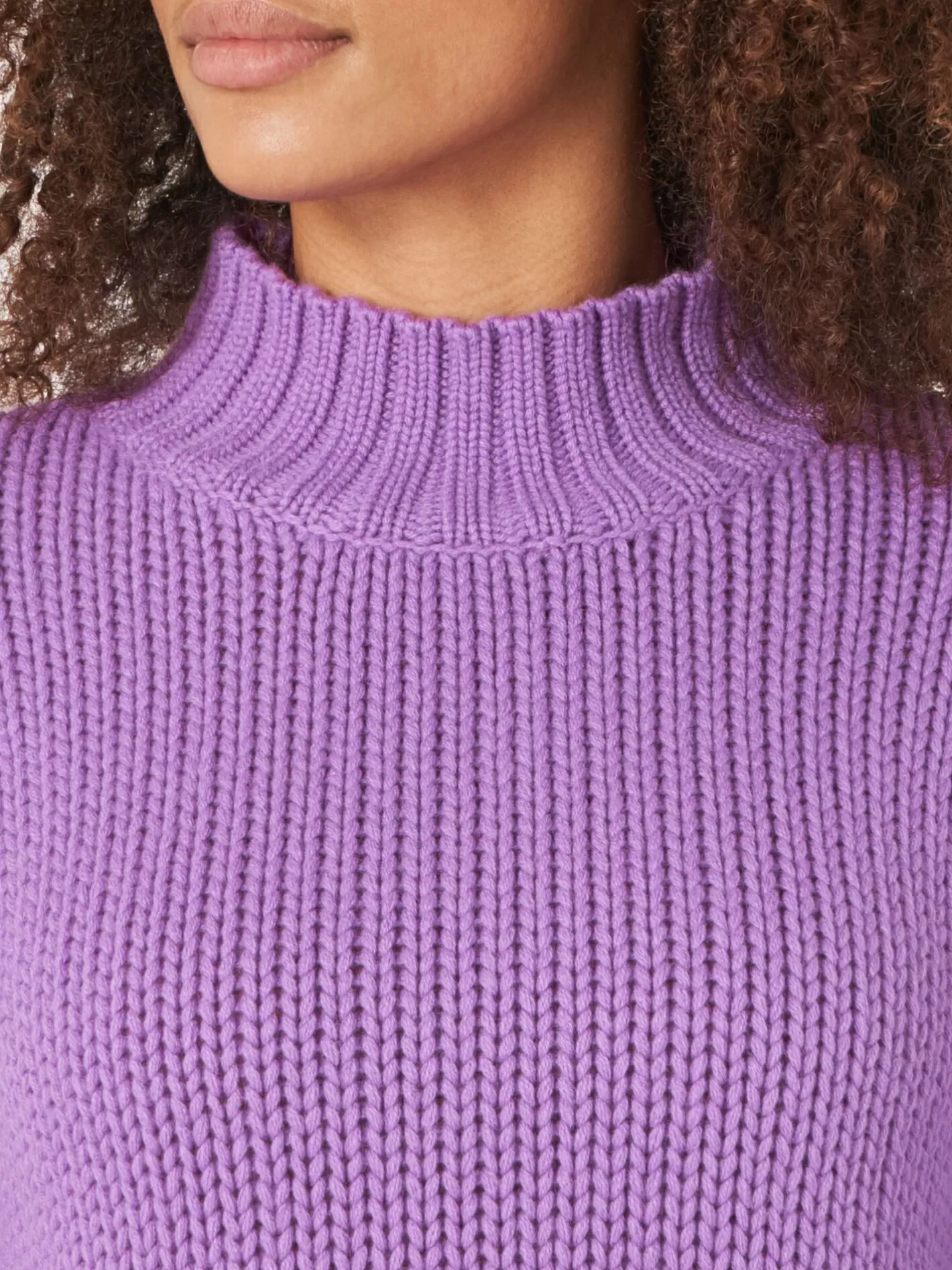 Sweaters<REPEAT cashmere Stand Collar Sweater With Ribbed Hem With Fancy Knit Details Lilac