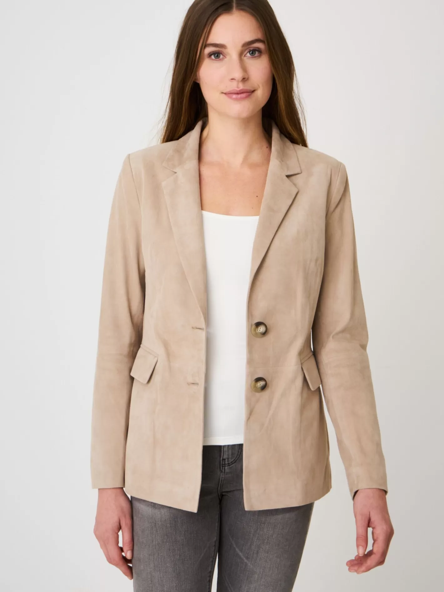 Leather<REPEAT cashmere Suede Blazer Nougat