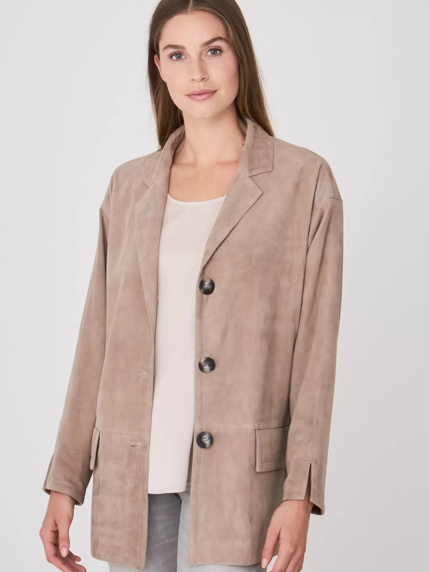 Leather<REPEAT cashmere Suede Blazer Taupe