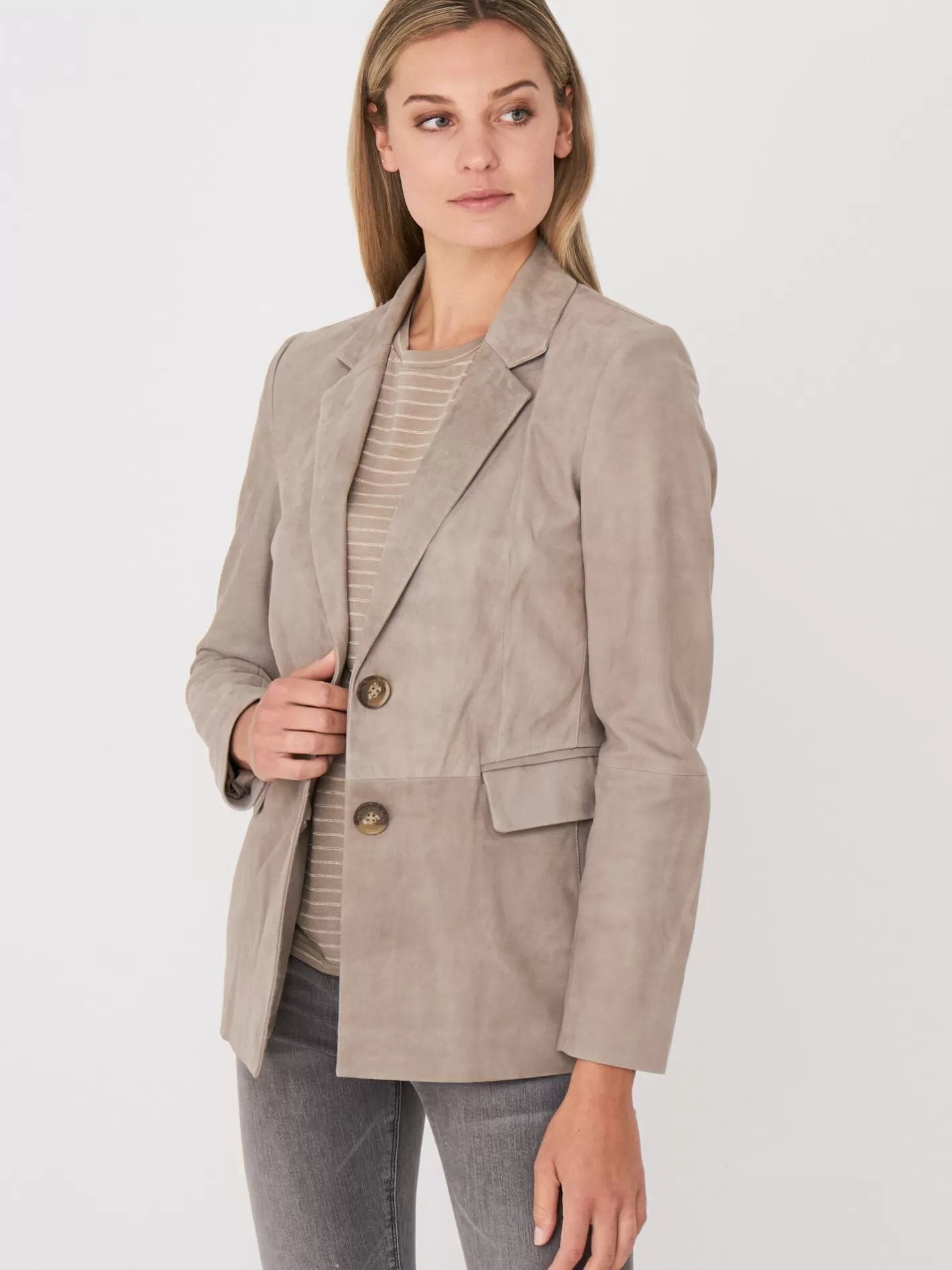 Leather<REPEAT cashmere Suede Blazer Drizzle