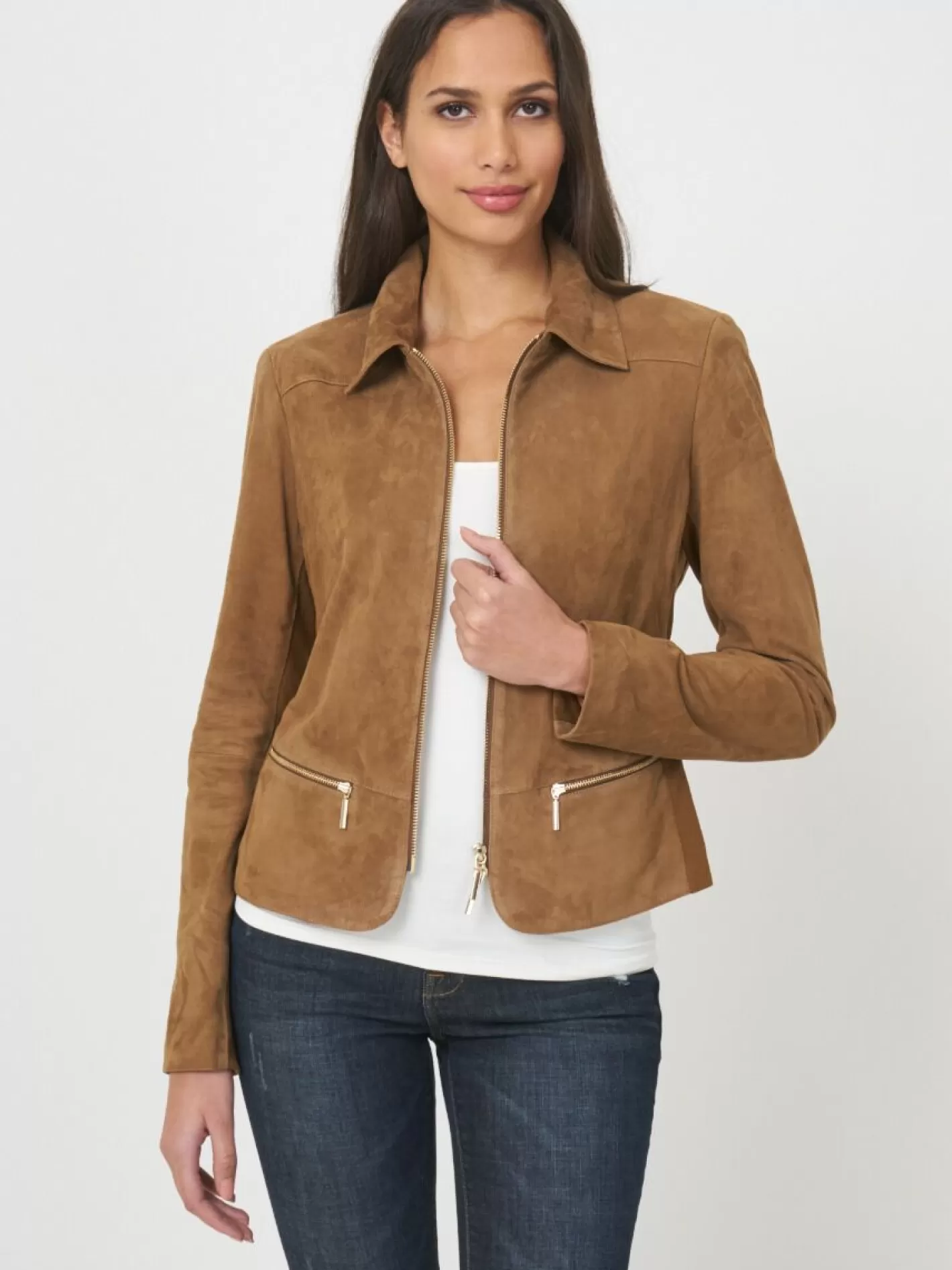 Leather<REPEAT cashmere Suede Jacket With Zip Closure Otter