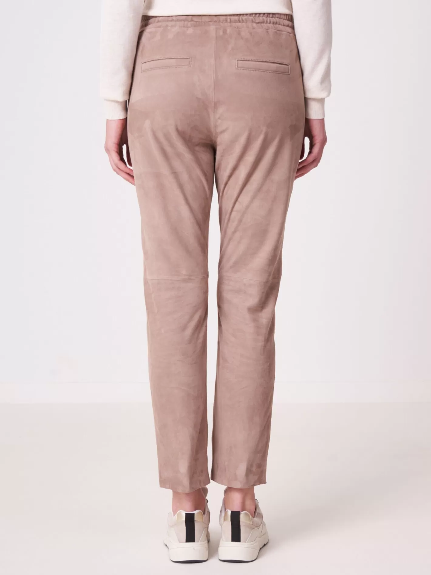 Leather<REPEAT cashmere Suede Leather Pants With Elastic Waist Taupe