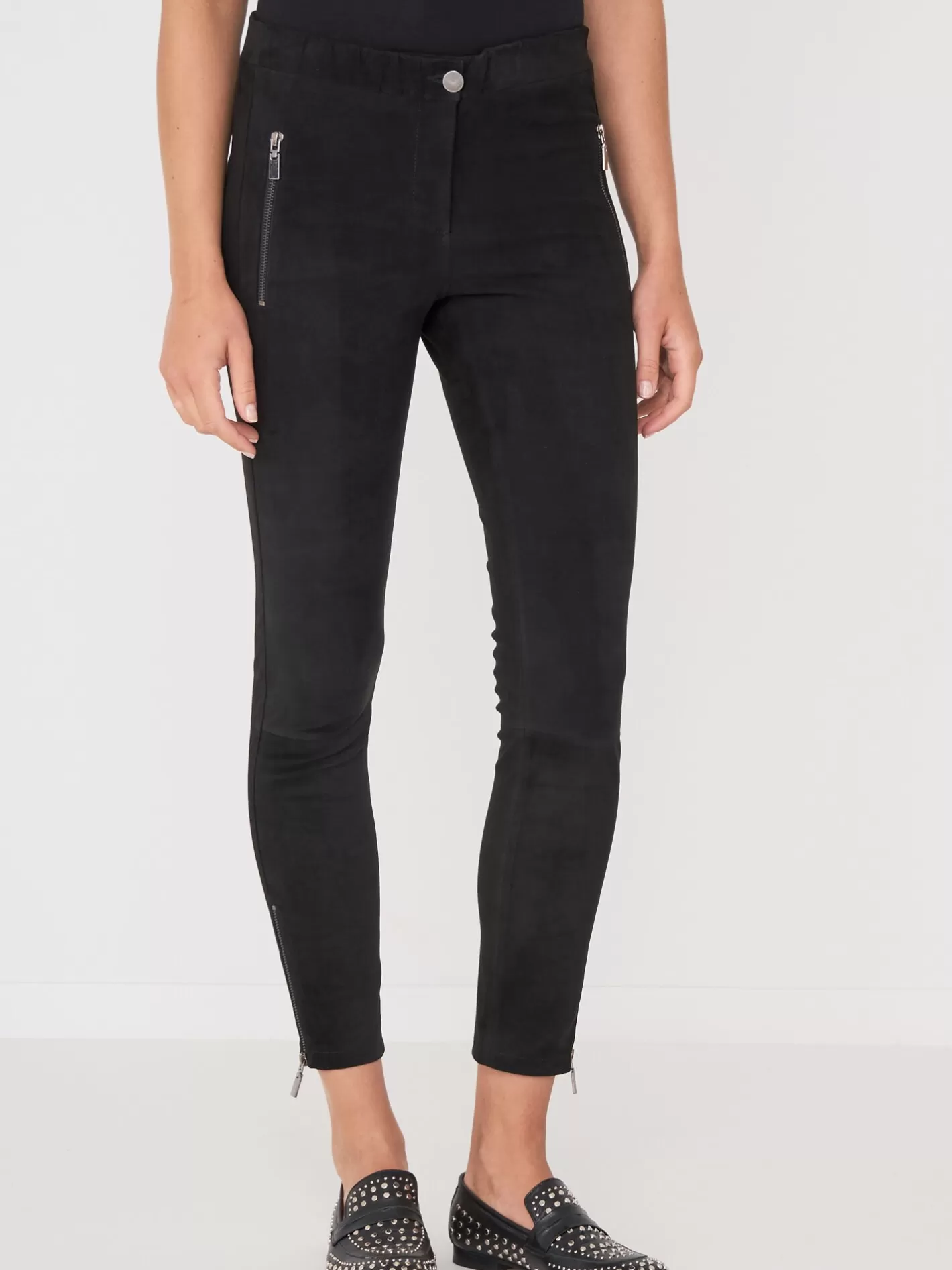 Leather<REPEAT cashmere Suede Leather Trousers Black