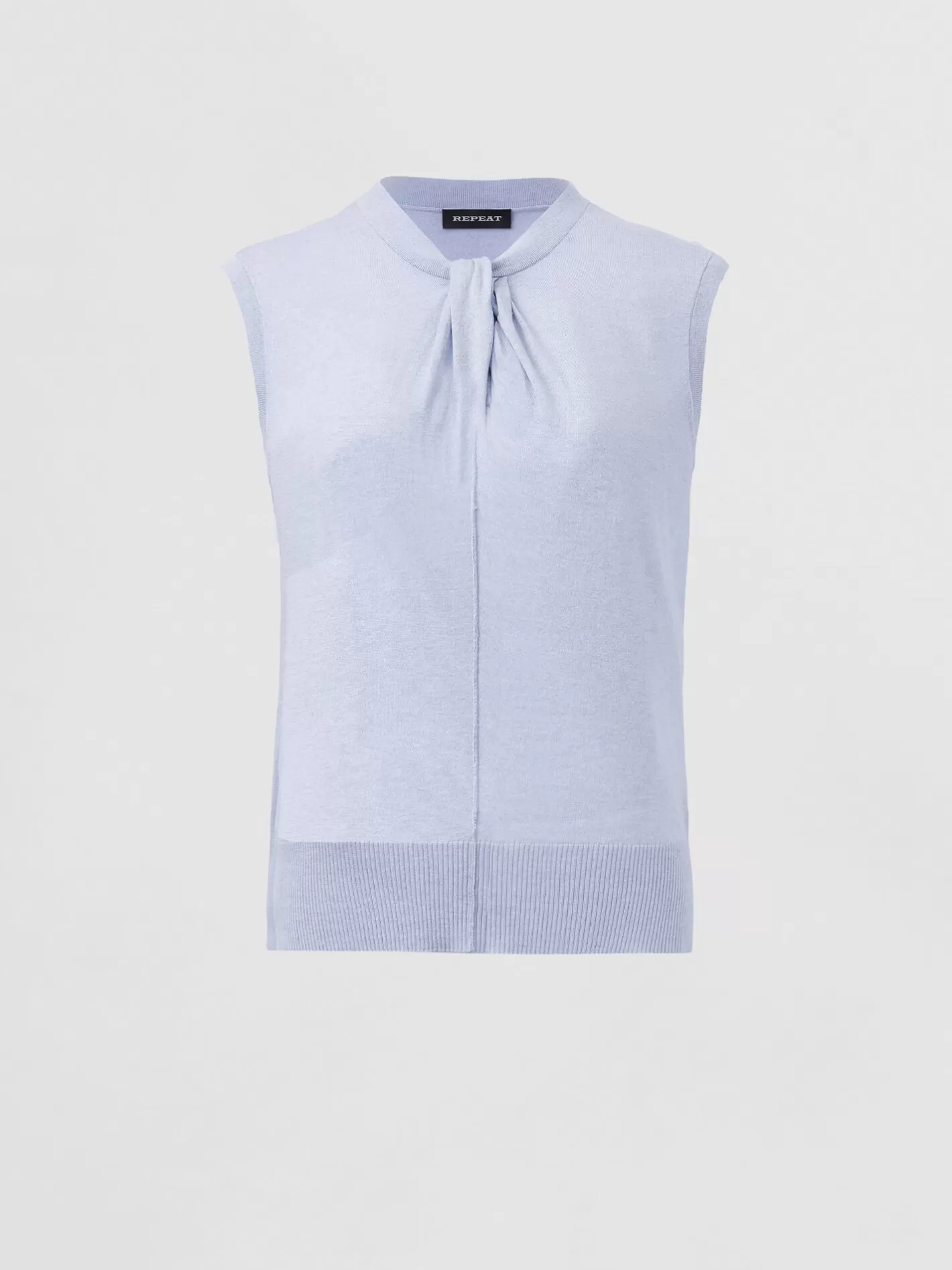 Repeats Favorites<REPEAT cashmere Super Fine Knit Cashmere Silk Top With Neckline With Twisted Knot Detail Sky