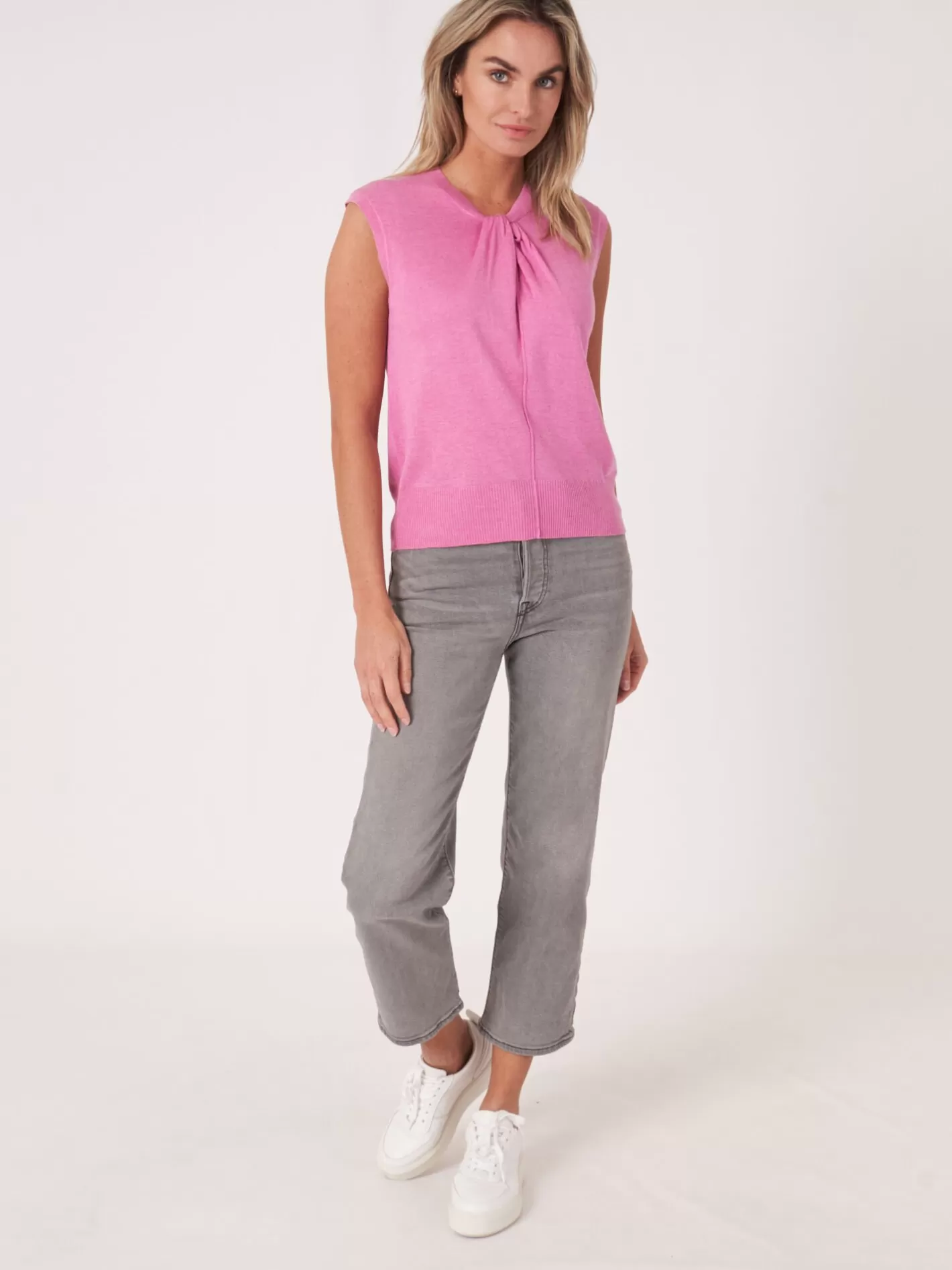 Sweaters<REPEAT cashmere Super Fine Knit Cashmere Silk Top With Neckline With Twisted Knot Detail Blossom