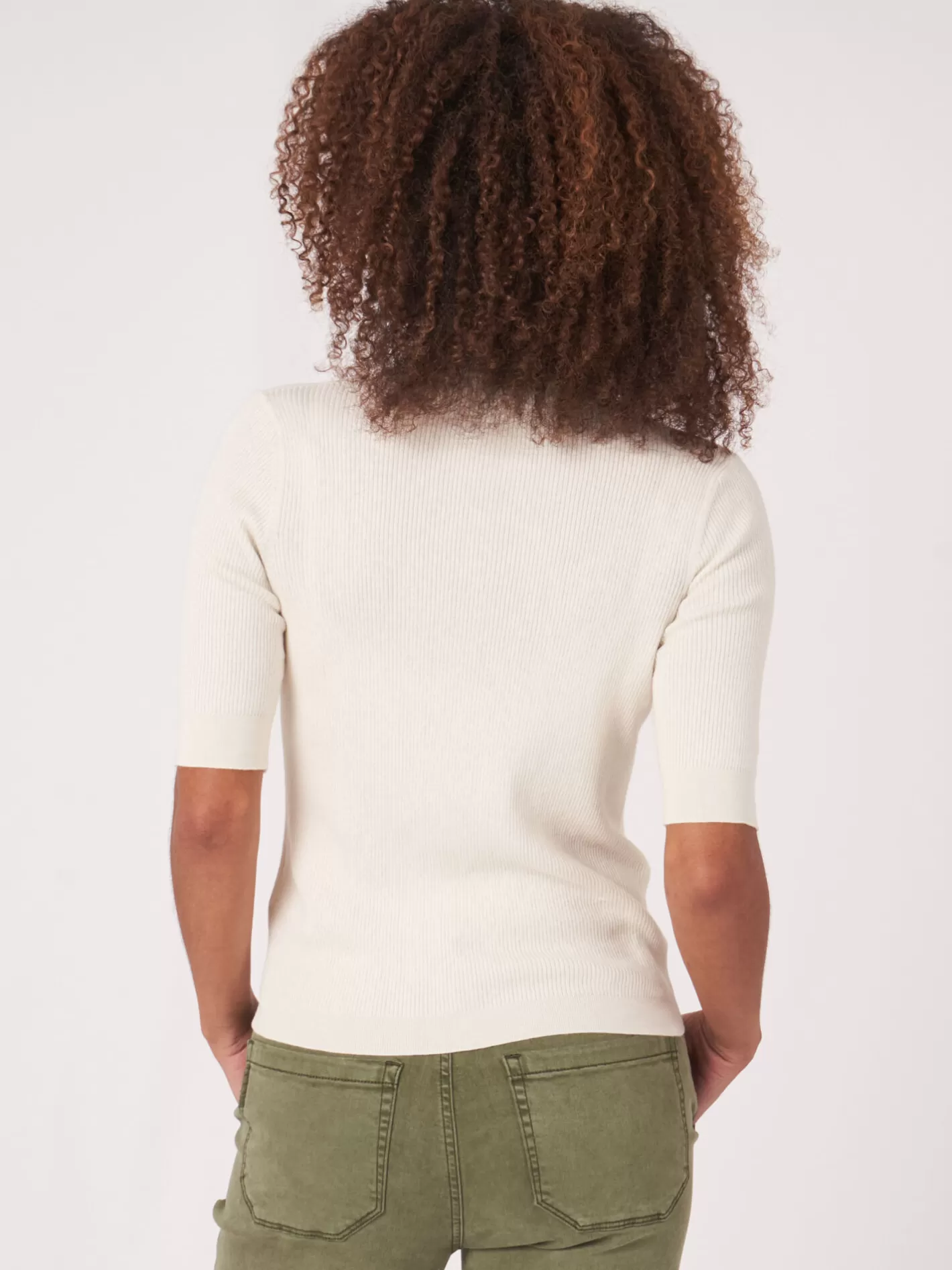 Cardigans<REPEAT cashmere Super Fine Rib Knit Polo Neck Cardigan With Short Sleeves Cream