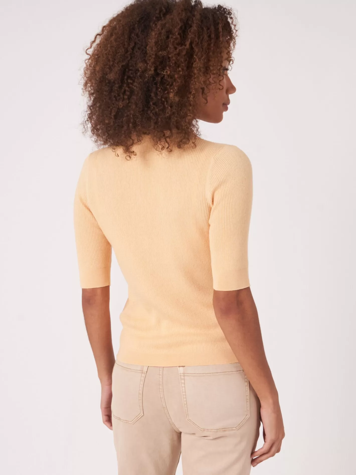 Cardigans<REPEAT cashmere Super Fine Rib Knit Polo Neck Cardigan With Short Sleeves Glow