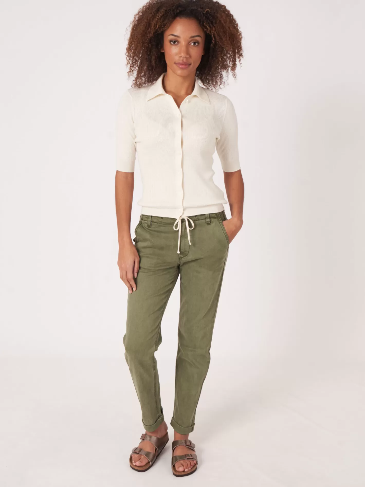 Cardigans<REPEAT cashmere Super Fine Rib Knit Polo Neck Cardigan With Short Sleeves Cream