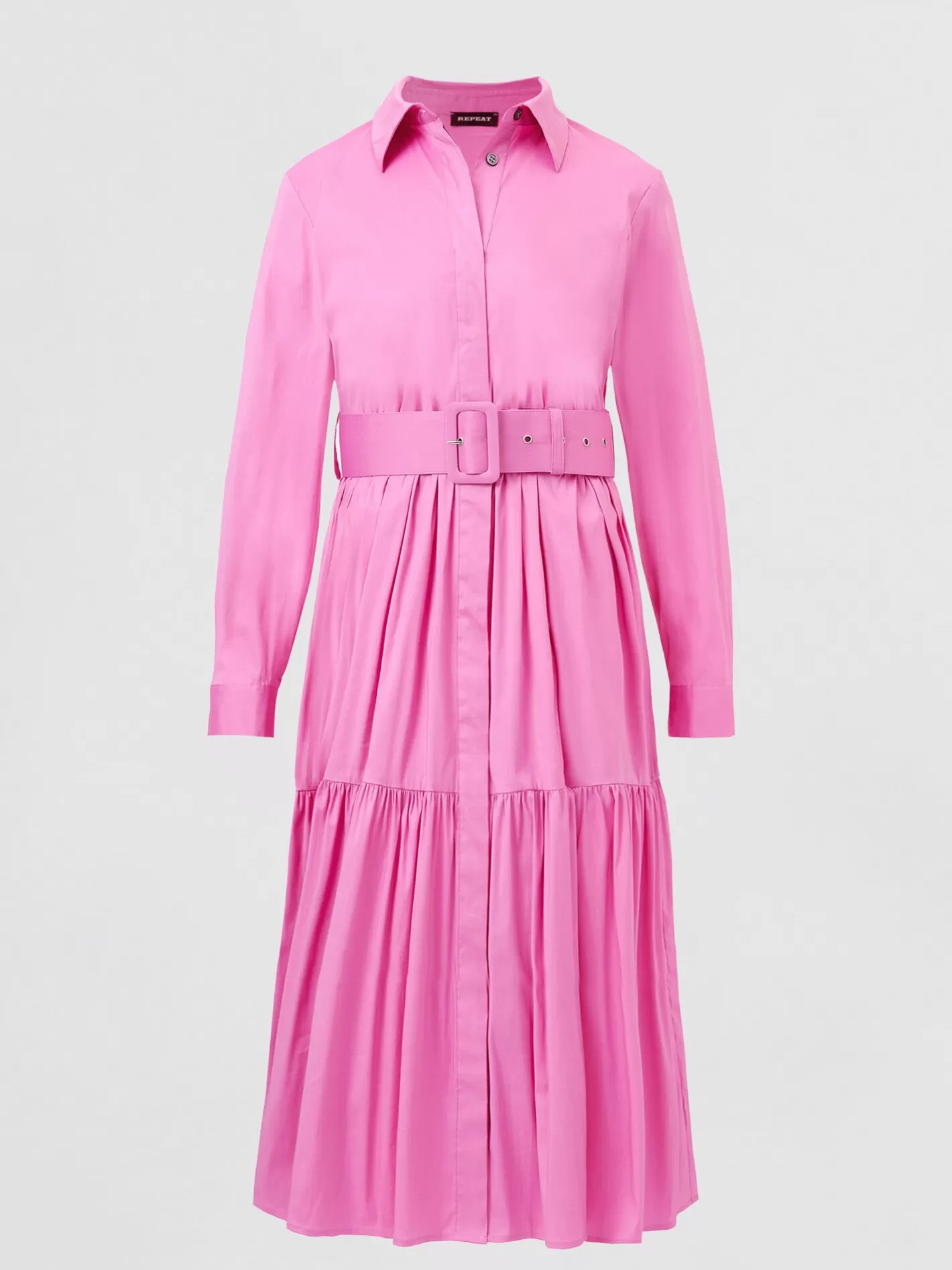 Dresses & Skirts<REPEAT cashmere Tiered Cotton Blend Shirt Dress With Belt Blossom