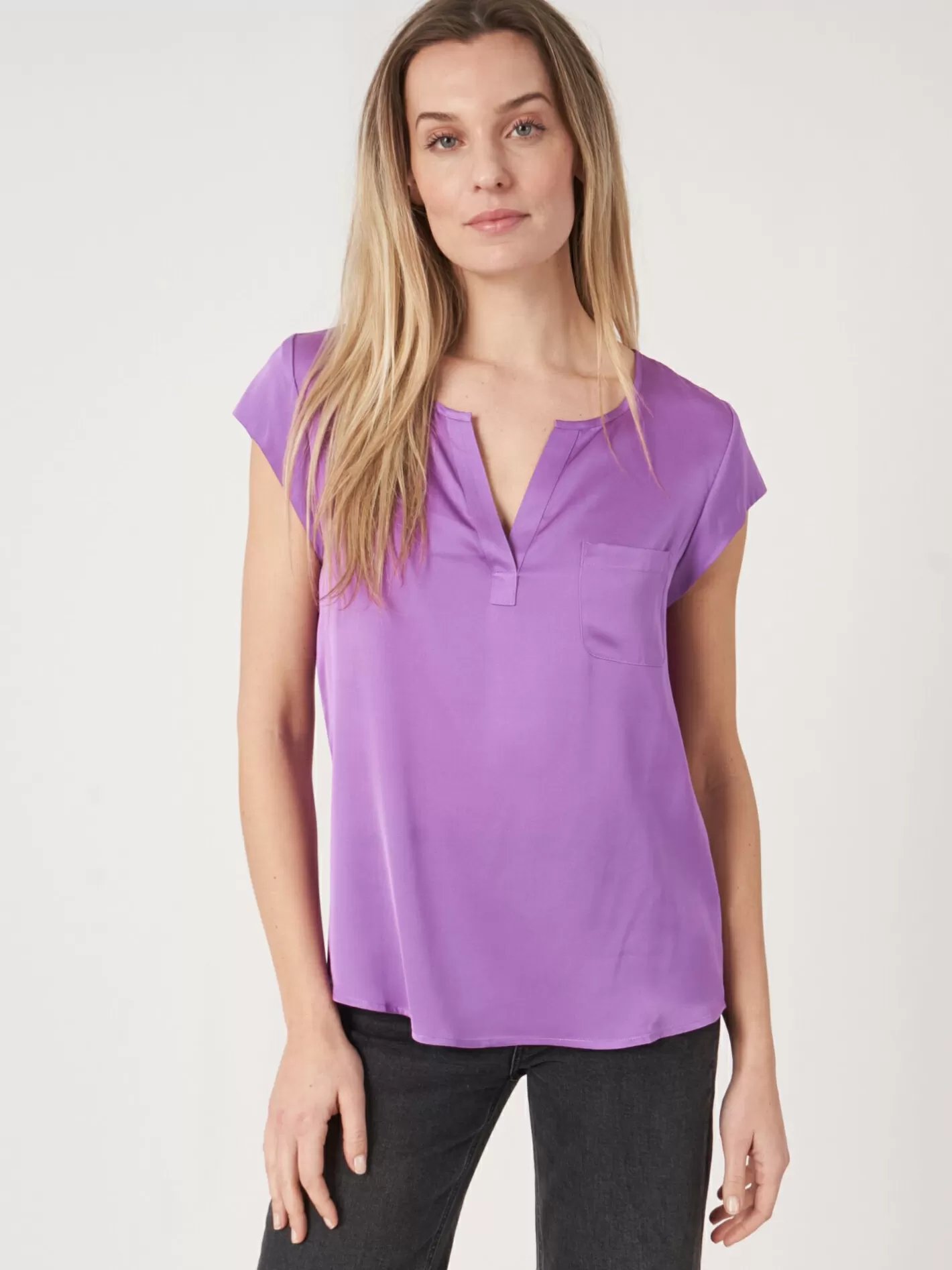 Blouses<REPEAT cashmere Top With Chest Pocket Lilac