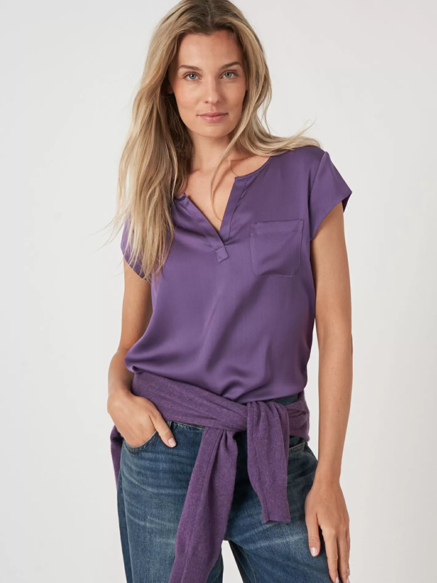 Blouses<REPEAT cashmere Top With Chest Pocket Amethyst