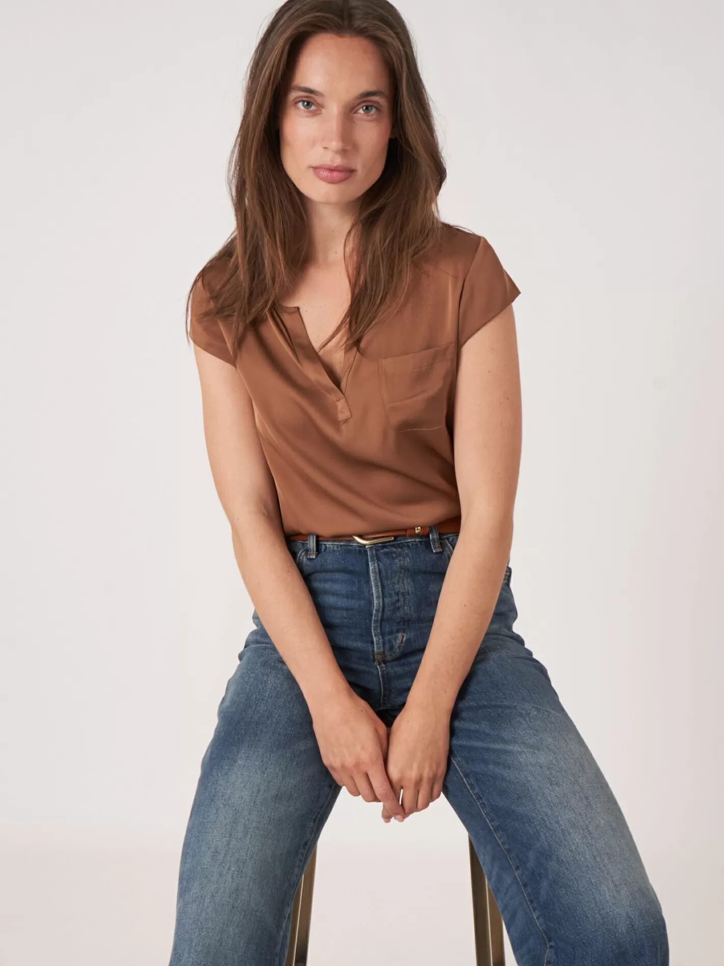 Blouses<REPEAT cashmere Top With Chest Pocket Hazel