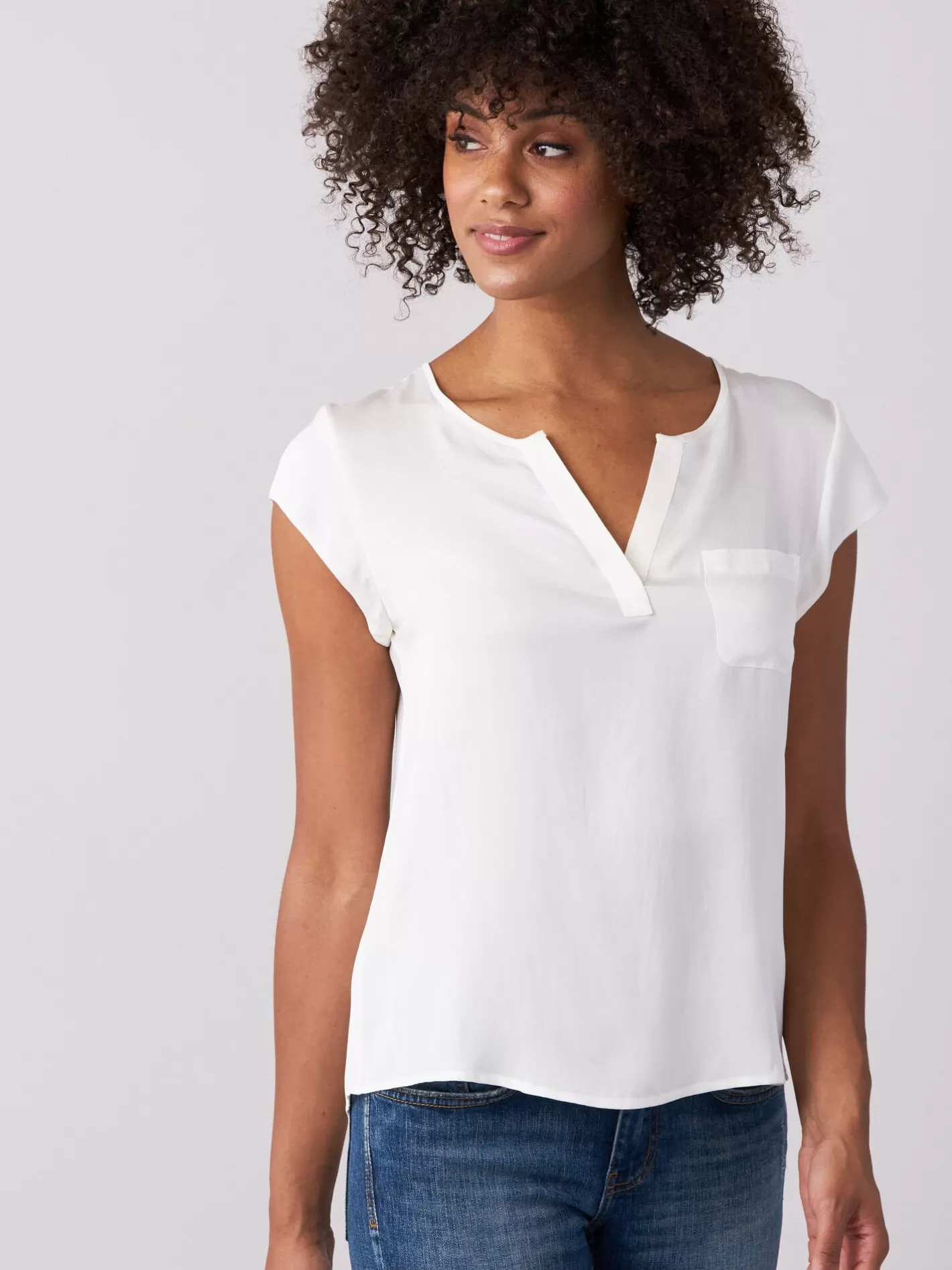 Blouses<REPEAT cashmere Top With Chest Pocket Cream