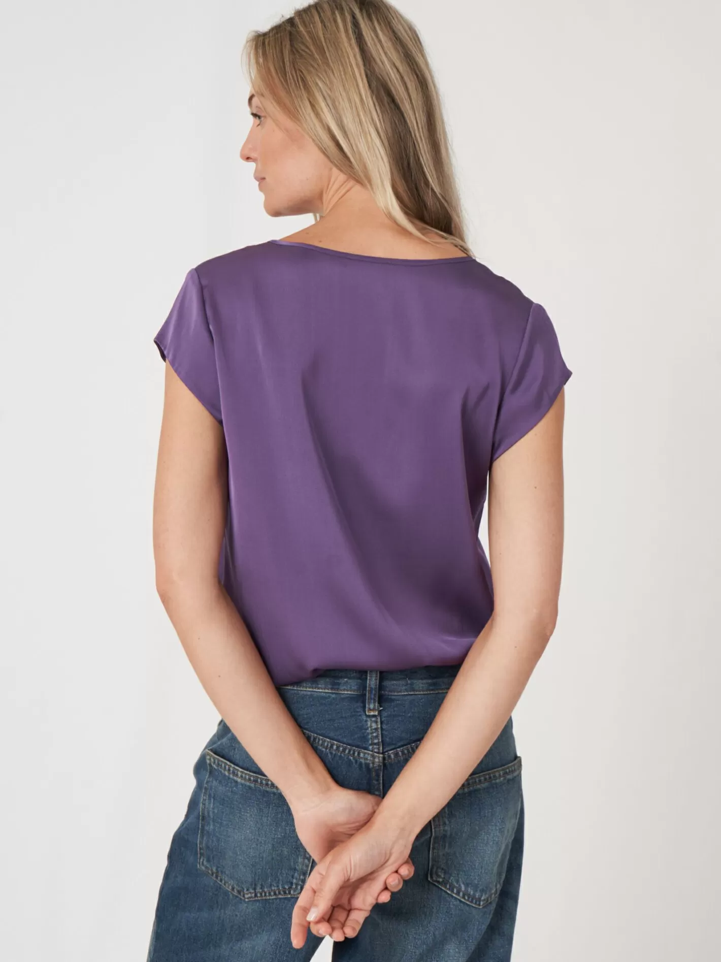 Blouses<REPEAT cashmere Top With Chest Pocket Amethyst