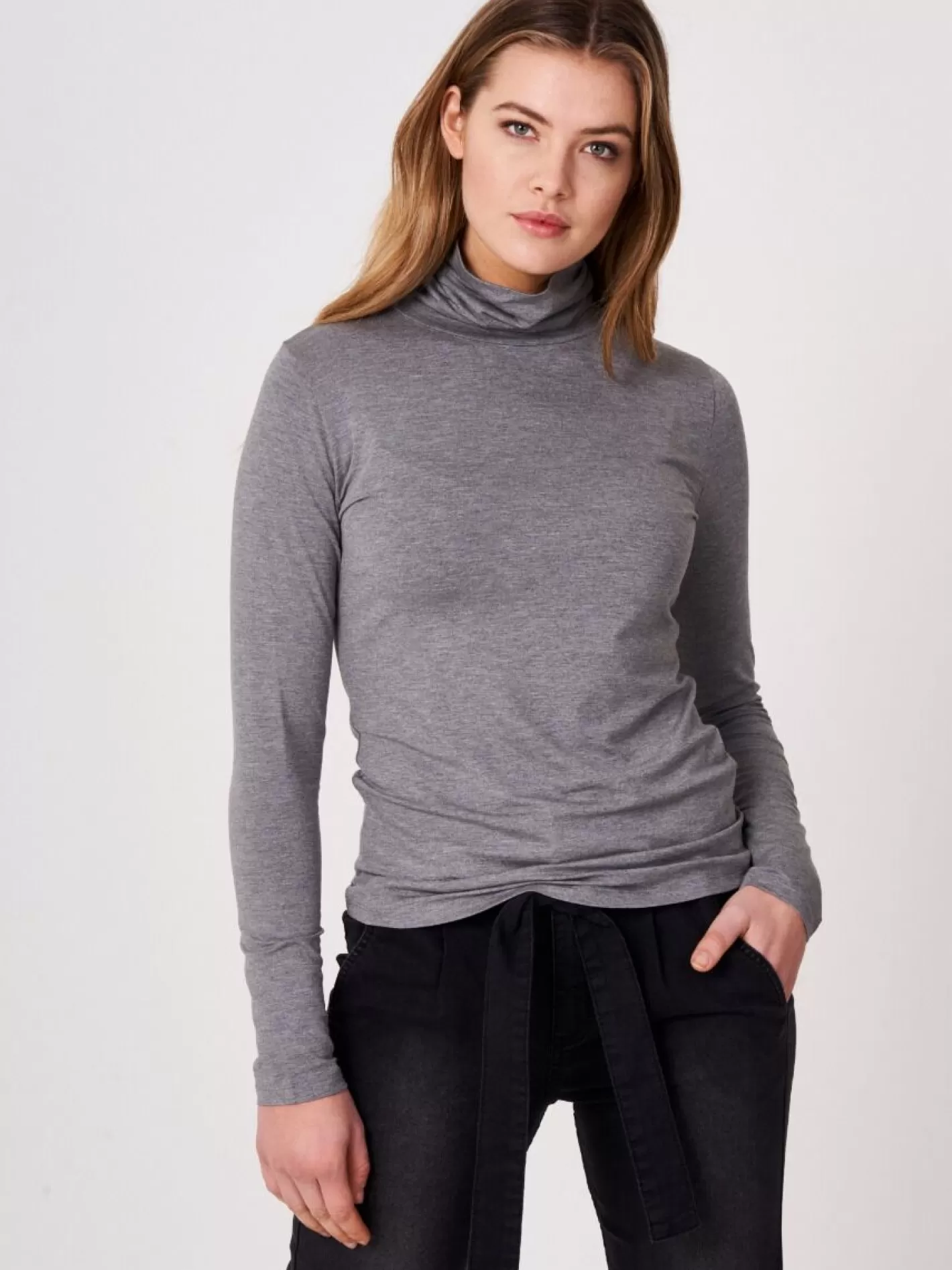 Tops<REPEAT cashmere Turtleneck Jersey Long-Sleeved Top Med Grey