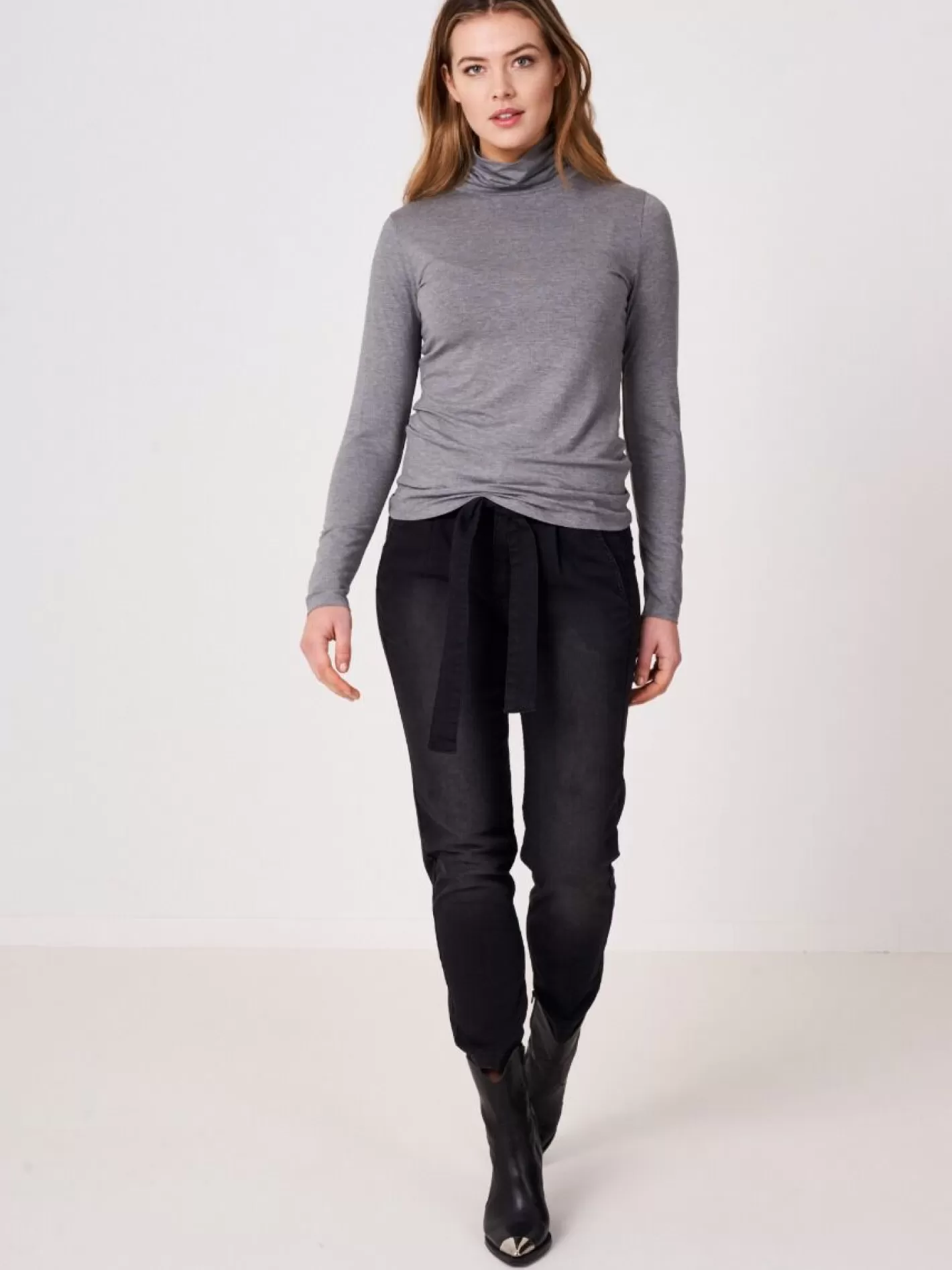 Tops<REPEAT cashmere Turtleneck Jersey Long-Sleeved Top Med Grey