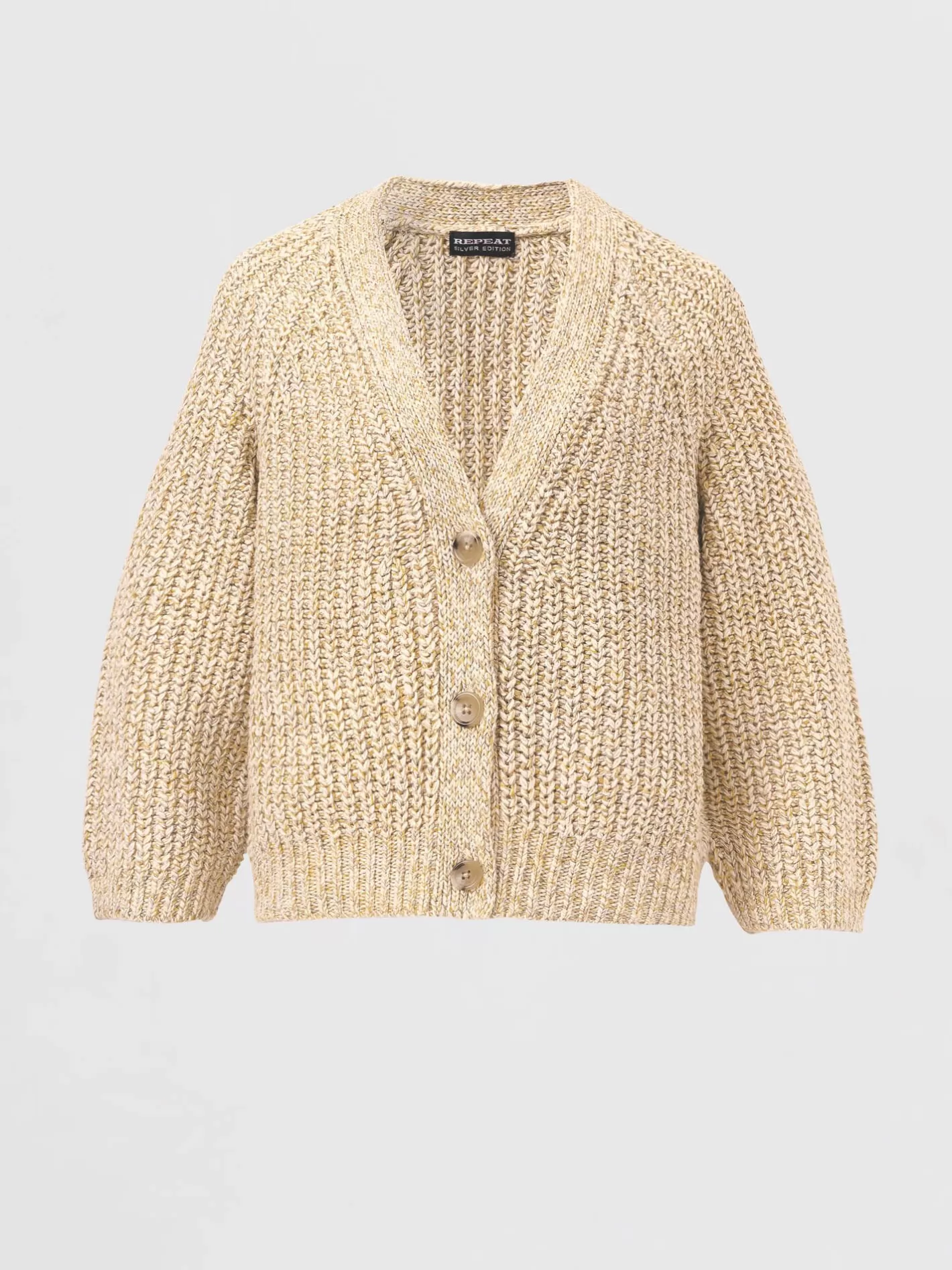 Repeats Favorites<REPEAT cashmere Two Tone Cotton Blend Chunky Rib Knit Cardigan Yellow