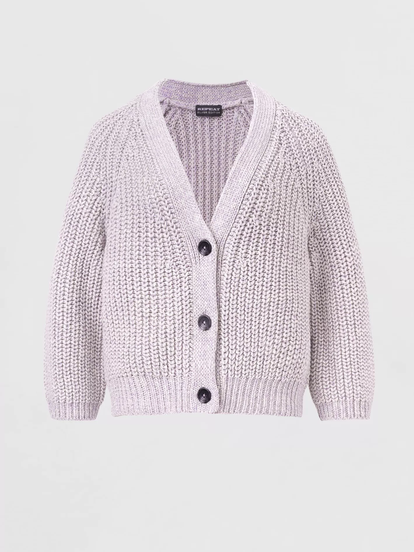 Cardigans<REPEAT cashmere Two Tone Cotton Blend Chunky Rib Knit Cardigan Lavender