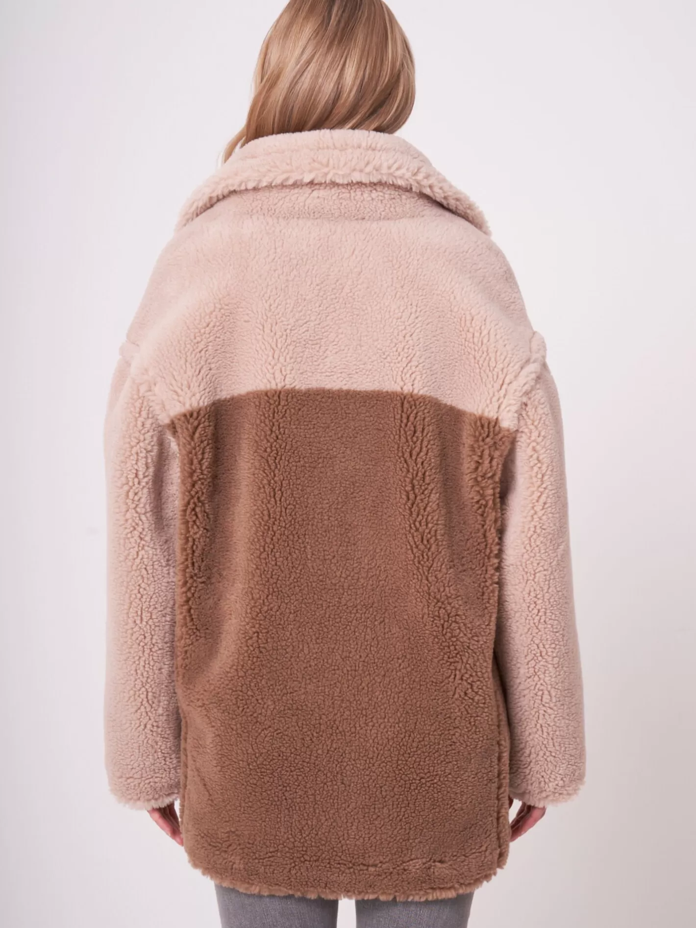 Leather<REPEAT cashmere Two-Tone Reversible Faux Shearling Coat Blush/Camel