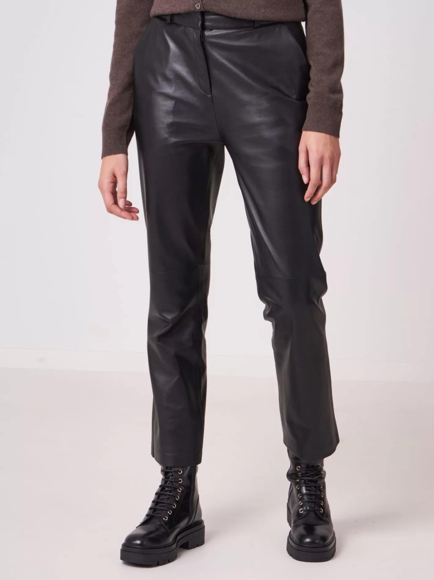 Leather<REPEAT cashmere Wide Leather Pants Black