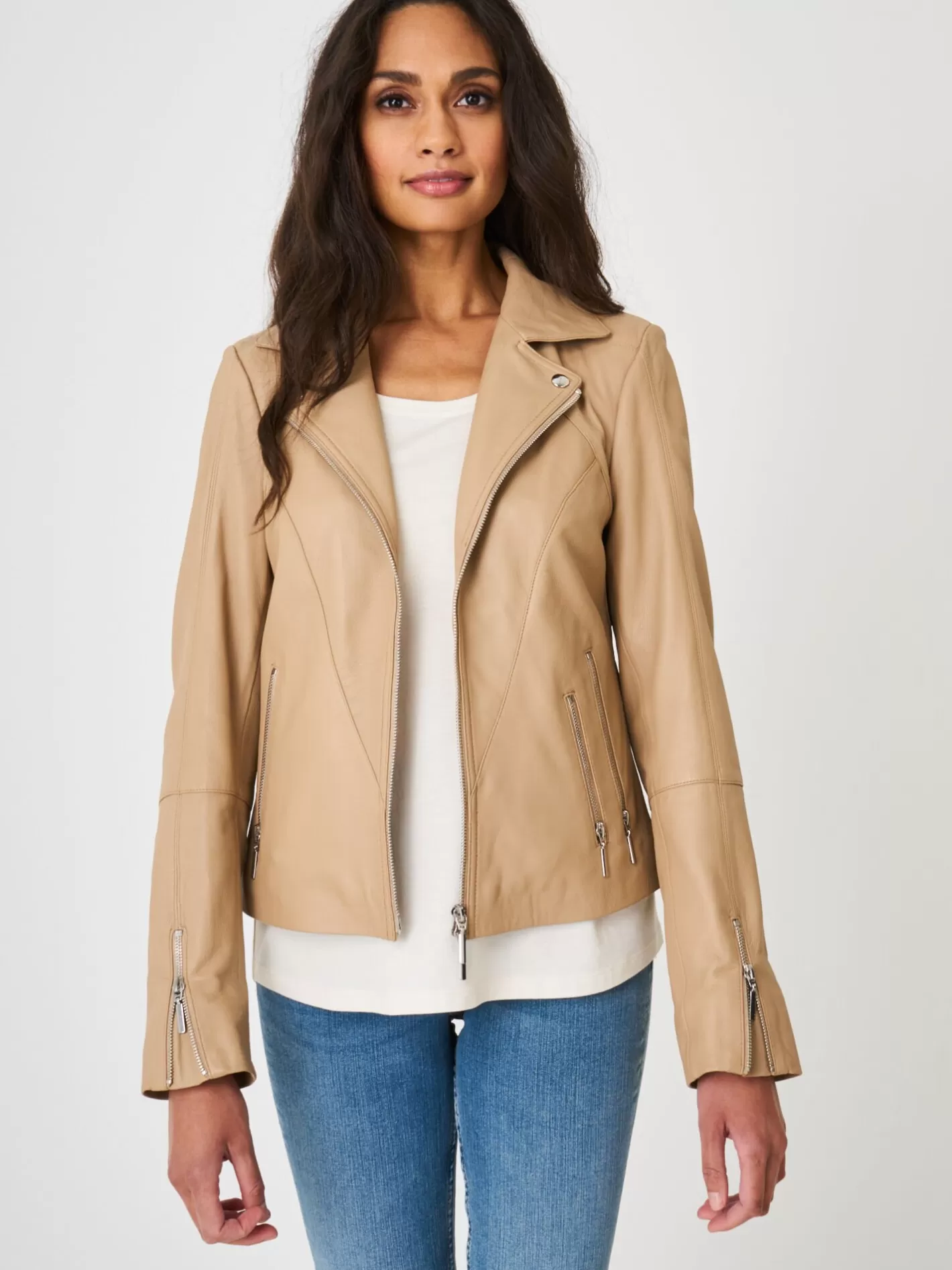 Leather<REPEAT cashmere Women's Leather Biker Jacket Nougat